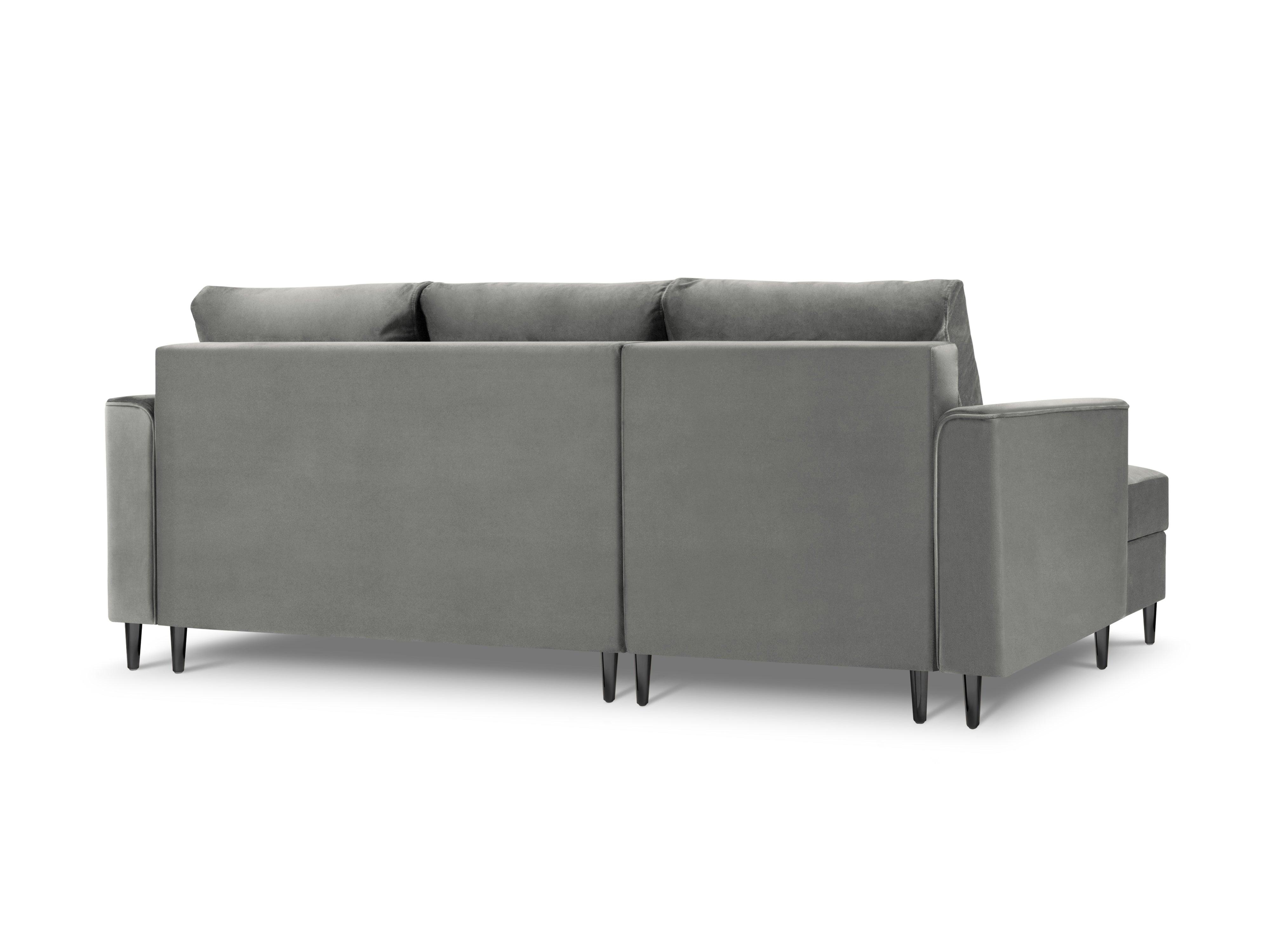 Narożnik lewostronny aksamitny z funkcją spania CARTADERA jasnoszary z czarną podstawą Mazzini Sofas Eye on Design