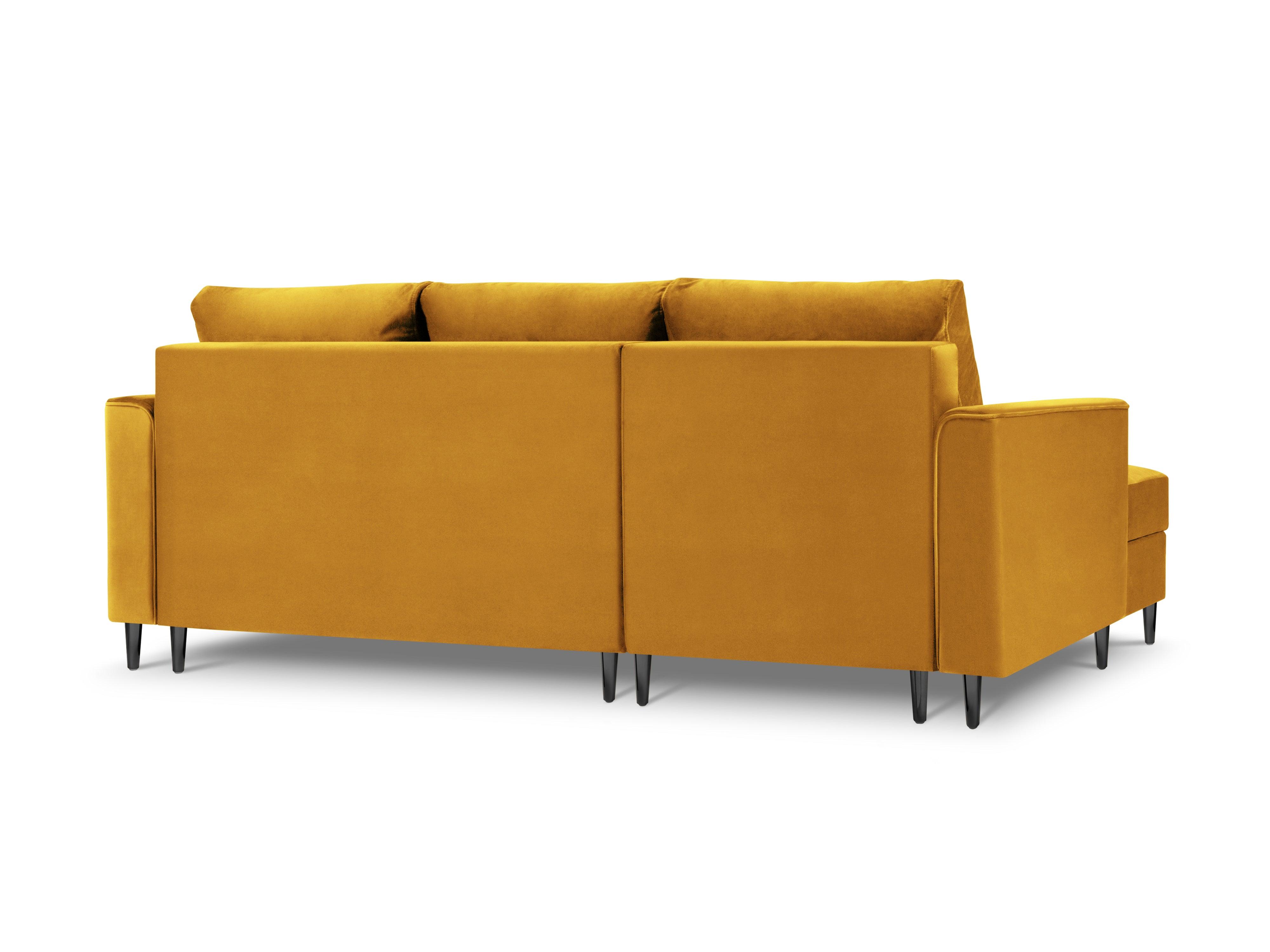 Narożnik lewostronny aksamitny z funkcją spania CARTADERA musztardowy z czarną podstawą Mazzini Sofas Eye on Design
