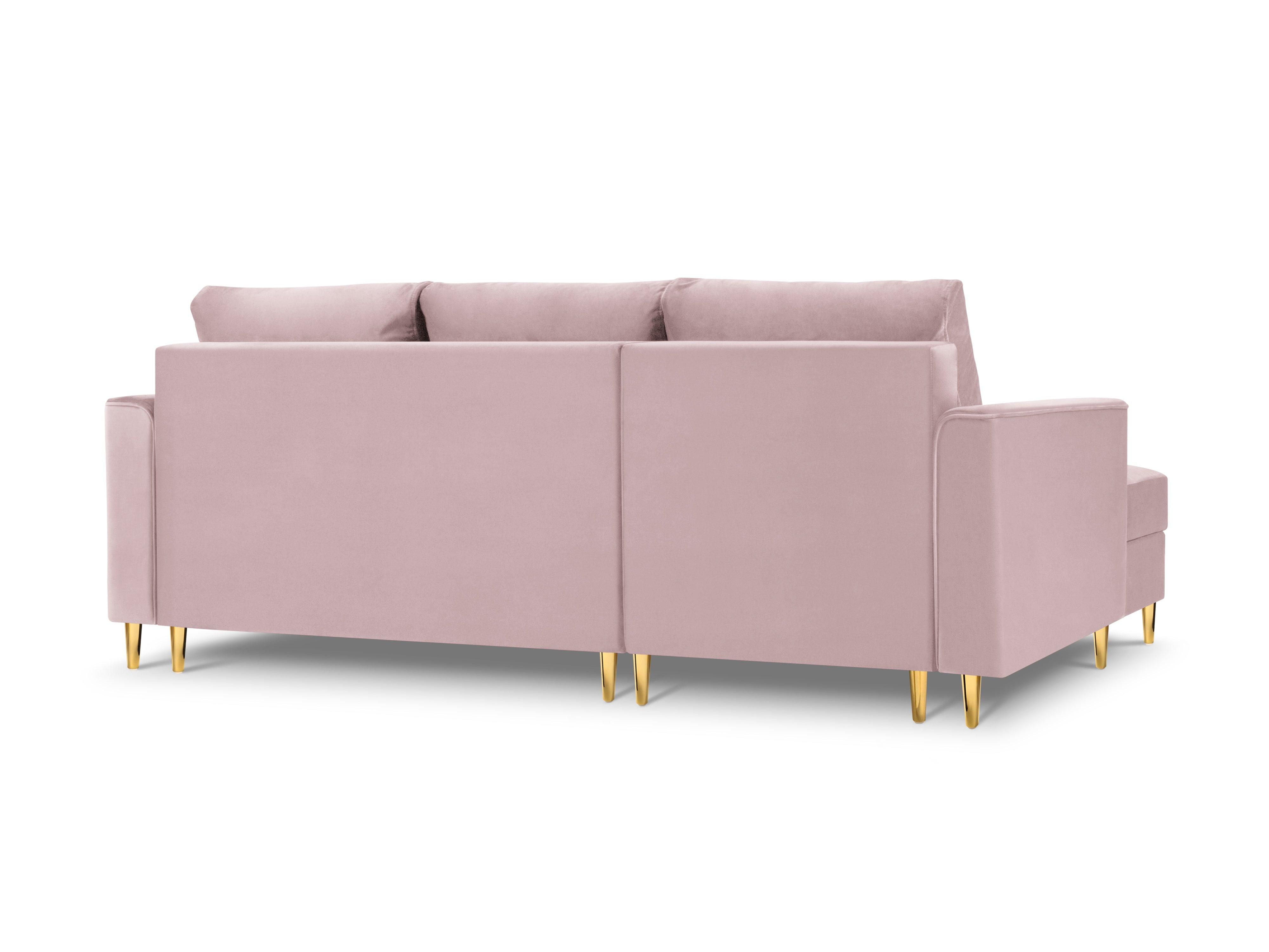 Narożnik lewostronny aksamitny z funkcją spania CARTADERA pudrowy róż ze złotą podstawą Mazzini Sofas Eye on Design