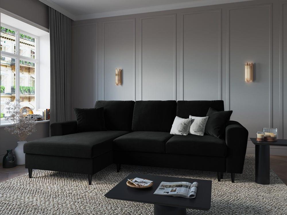 Narożnik lewostronny aksamitny z funkcją spania KYOTO czarny z czarną podstawą Cosmopolitan Design Eye on Design