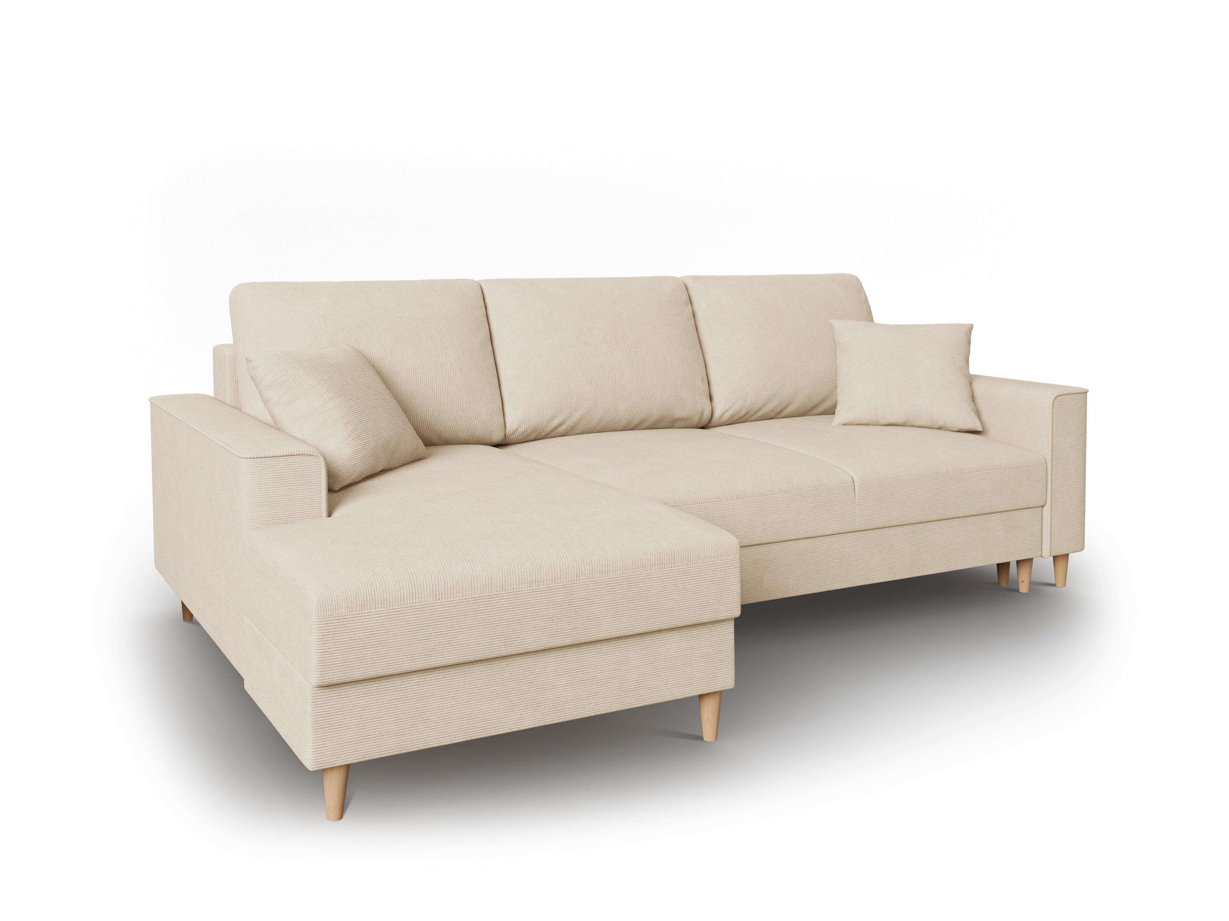 Narożnik lewostronny sztruksowy z funkcją spania CARTADERA beżowy Mazzini Sofas Eye on Design