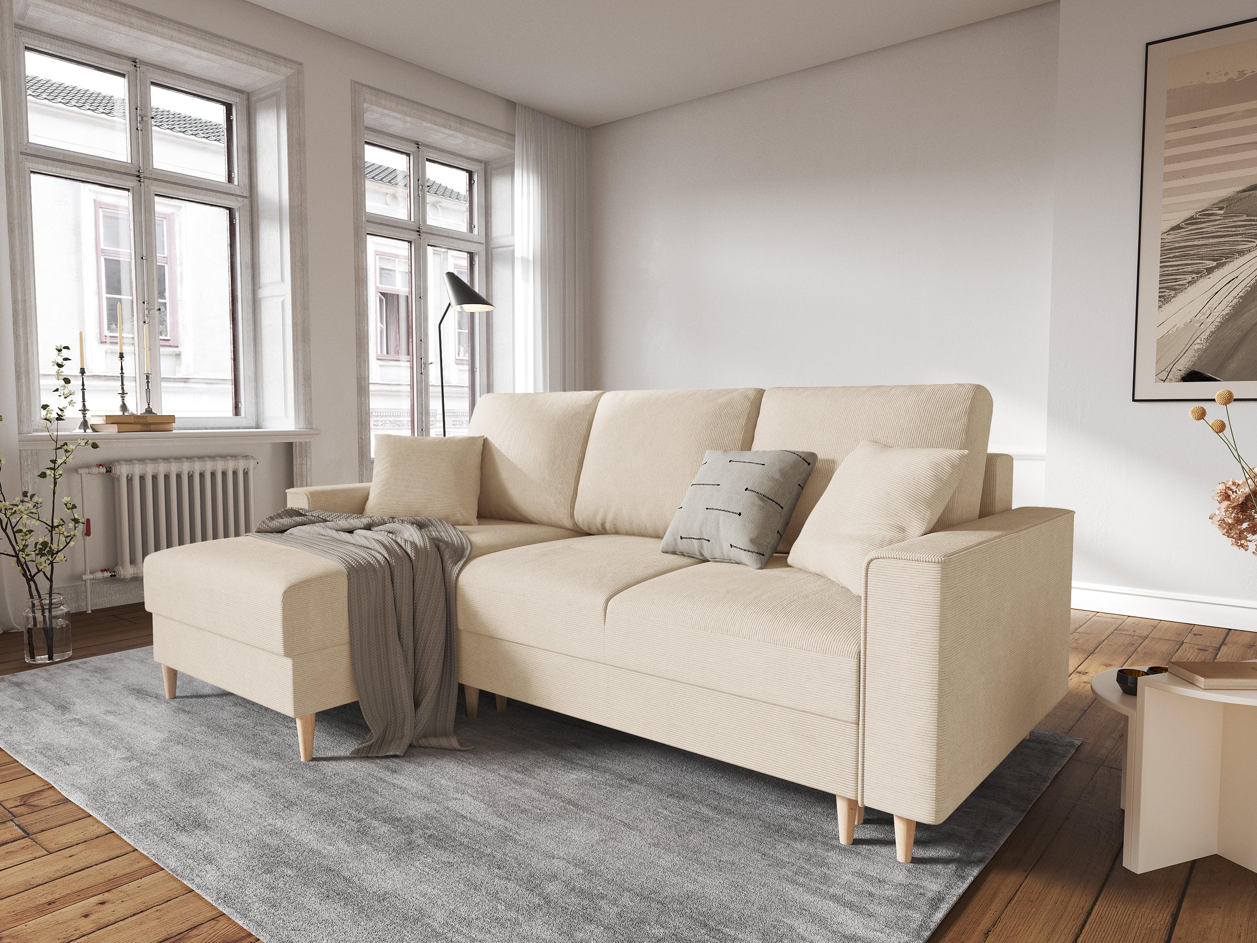 Narożnik lewostronny sztruksowy z funkcją spania CARTADERA beżowy Mazzini Sofas Eye on Design