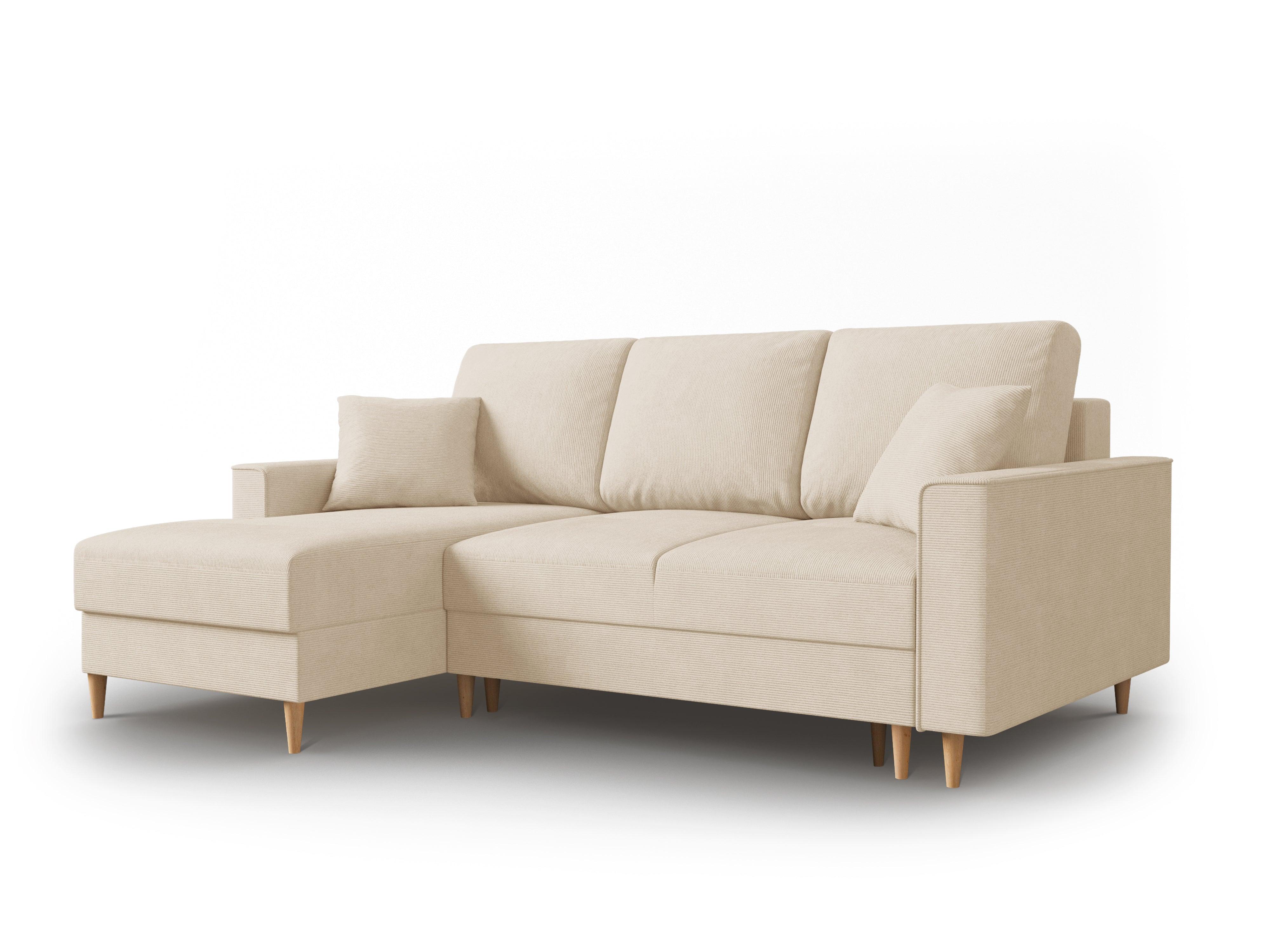 Narożnik lewostronny sztruksowy z funkcją spania CARTADERA beżowy Mazzini Sofas Eye on Design
