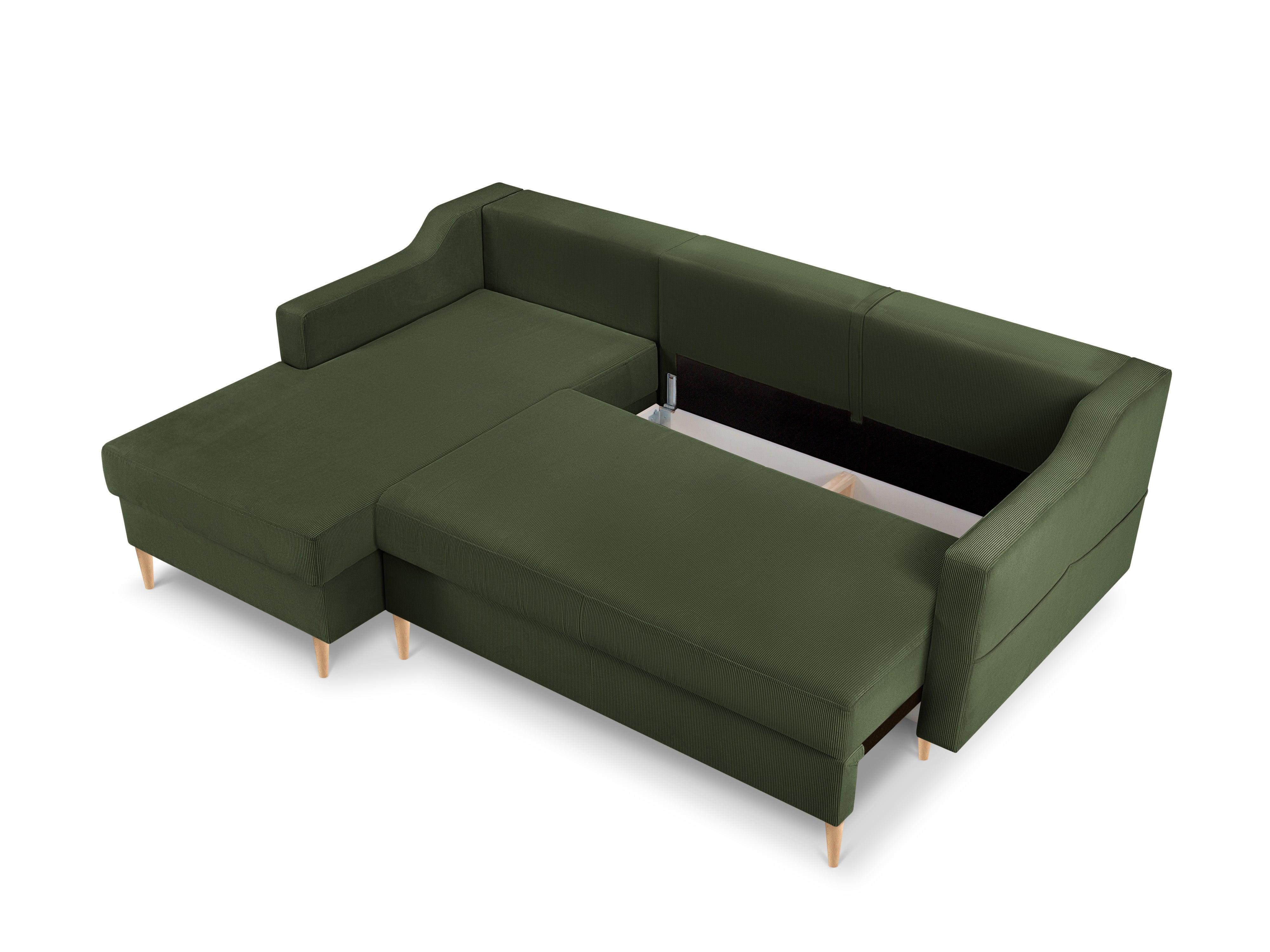 Narożnik lewostronny sztruksowy z funkcją spania ROSE butelkowa zieleń Mazzini Sofas Eye on Design