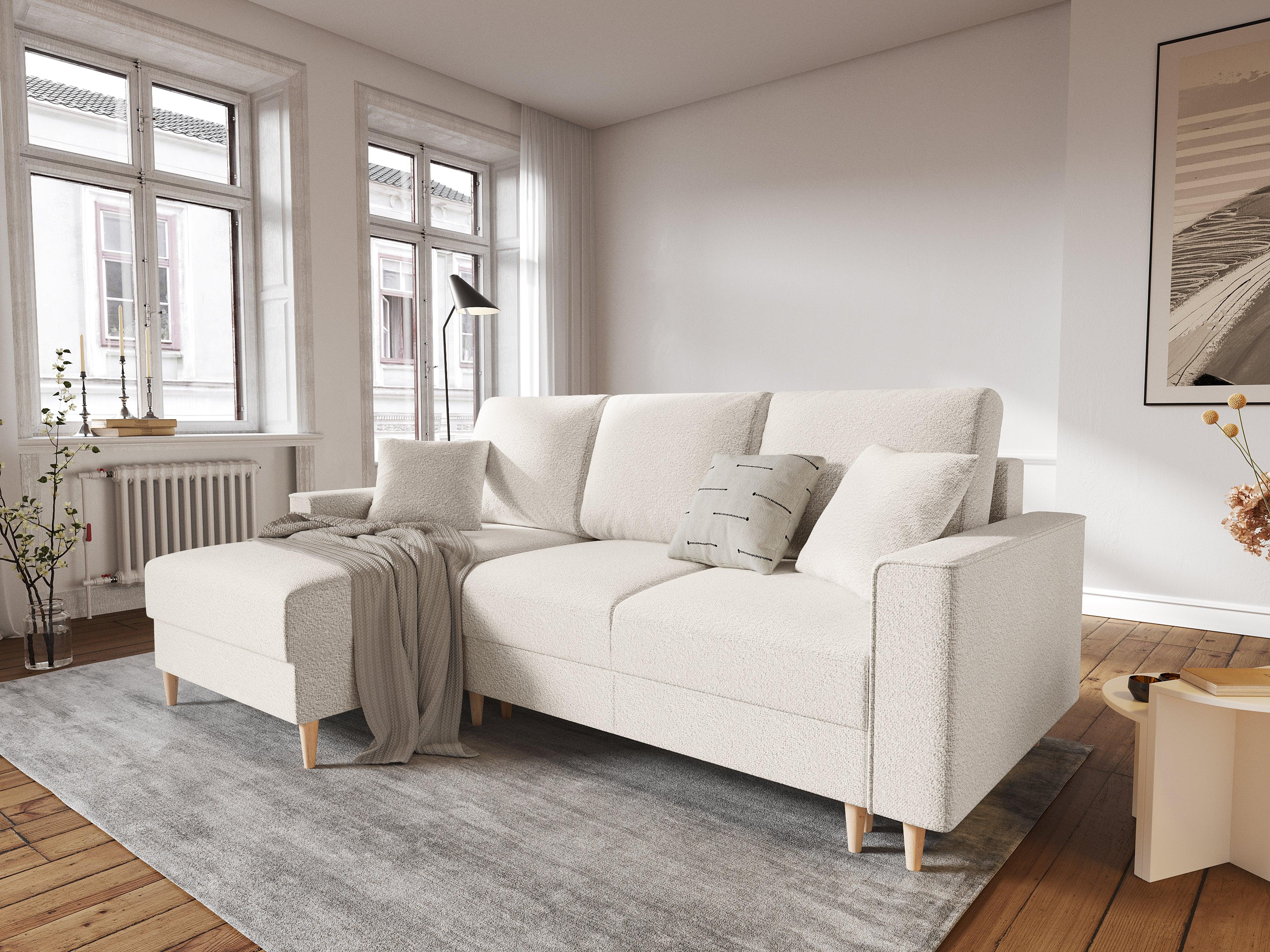 Narożnik lewostronny w tkaninie boucle z funkcją spania CARTADERA beżowy Mazzini Sofas Eye on Design