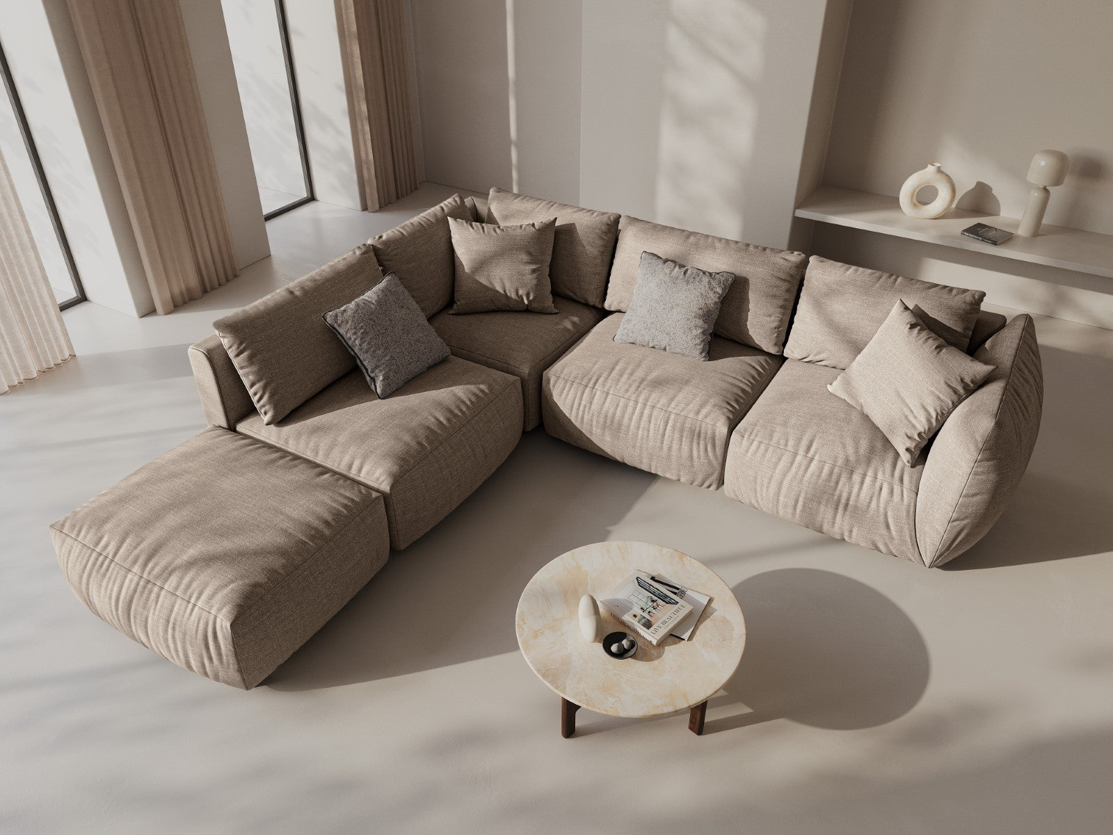 Modulares Sofa CHRIS - breites Element rechtsseitig sandfarbener Chenille