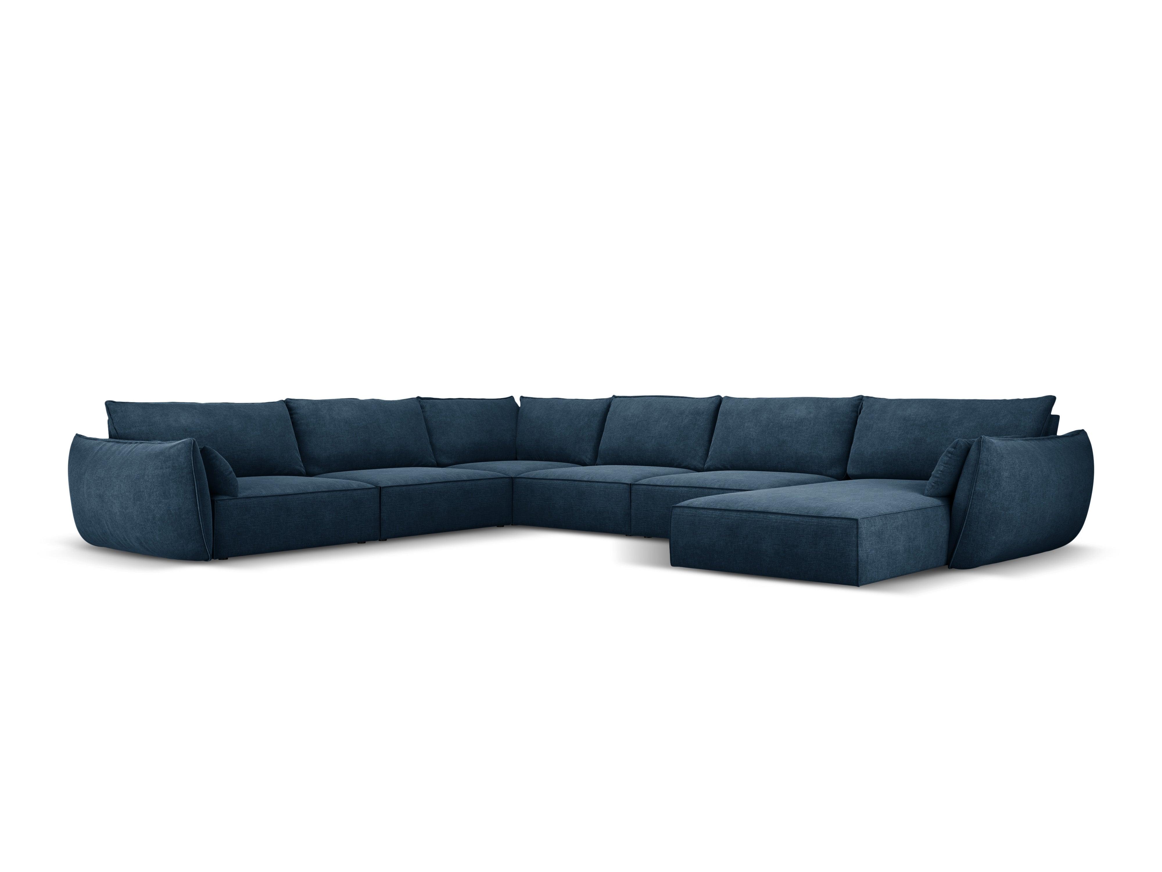 Narożnik panoramiczny w tkaninie szenilowej lewostronny VANDA granat królewski Mazzini Sofas Eye on Design