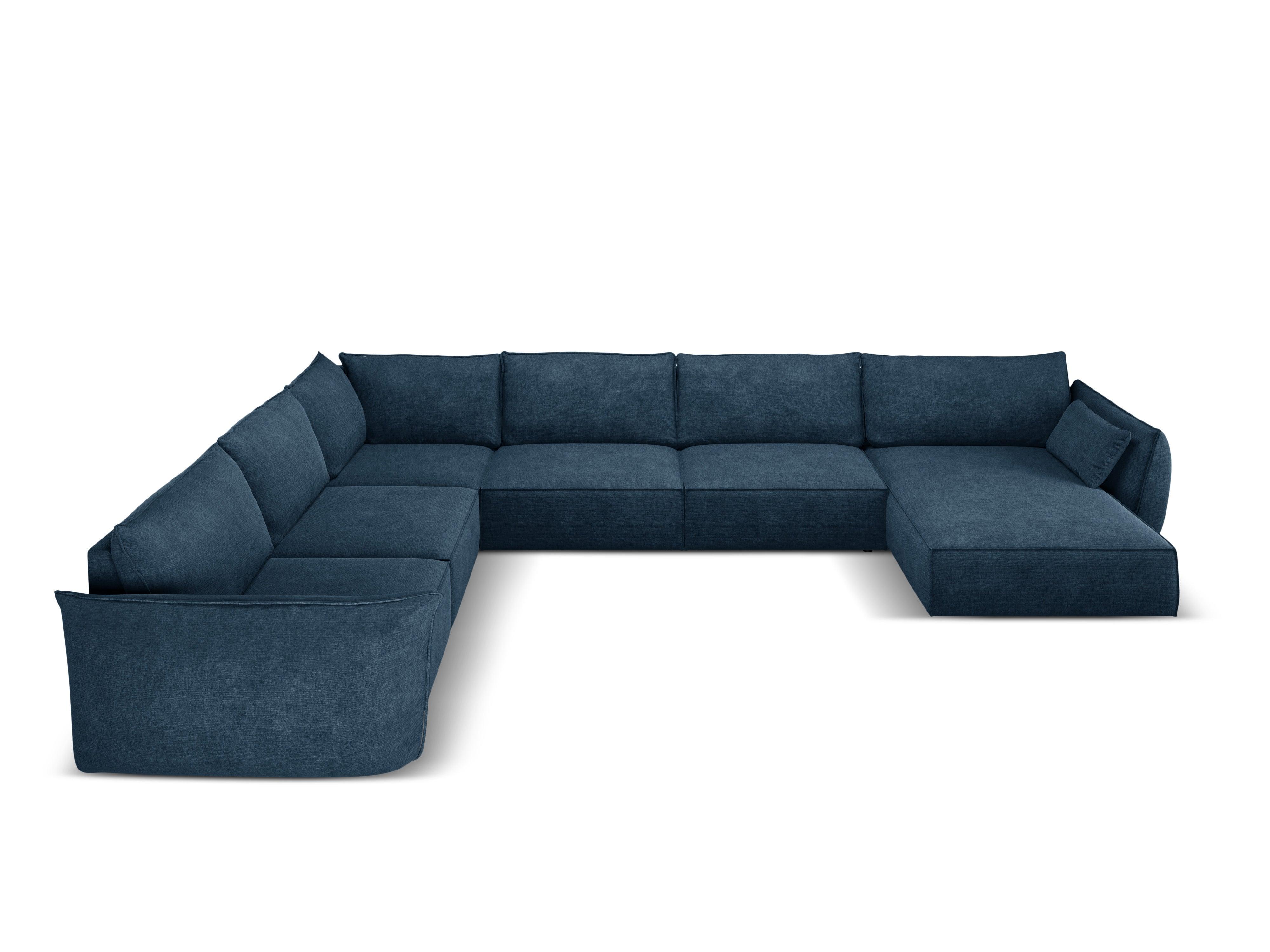 Narożnik panoramiczny w tkaninie szenilowej lewostronny VANDA granat królewski Mazzini Sofas Eye on Design