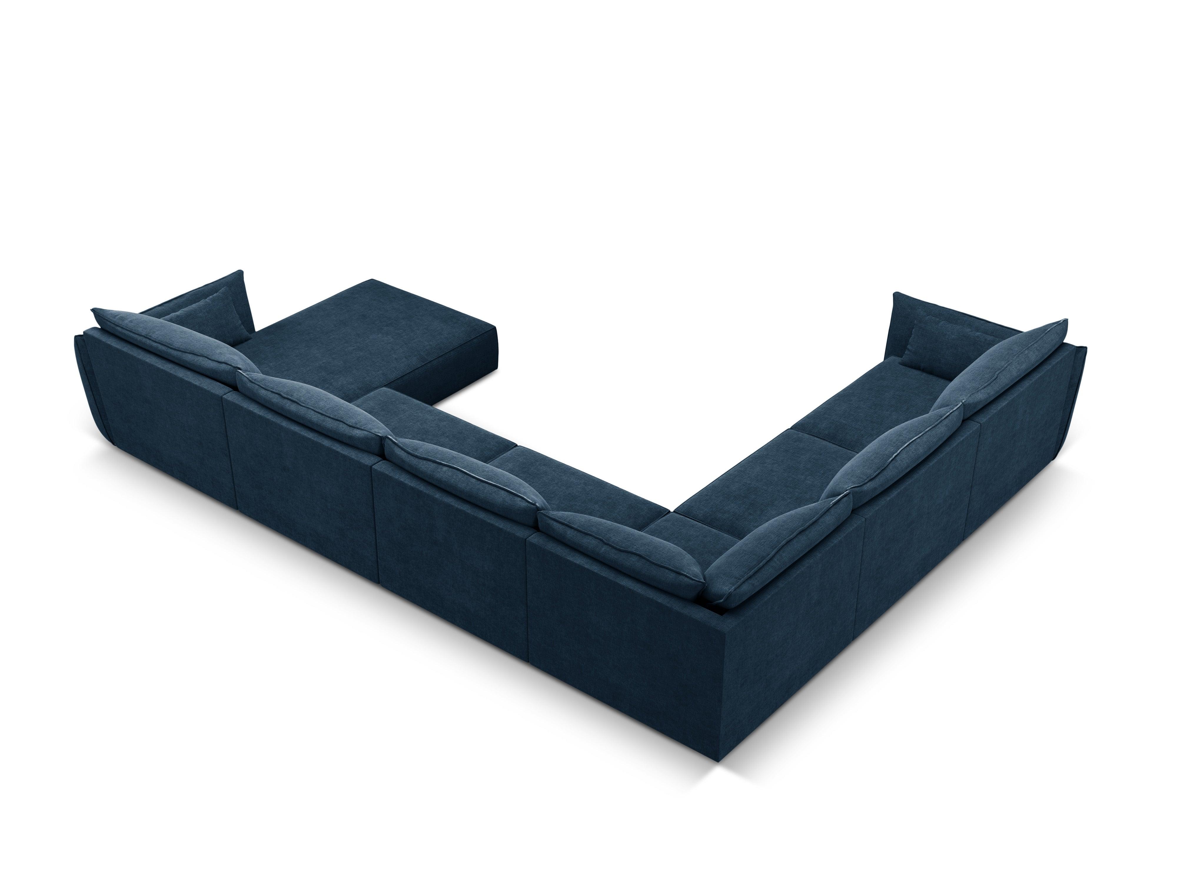 Narożnik panoramiczny w tkaninie szenilowej lewostronny VANDA granat królewski Mazzini Sofas Eye on Design