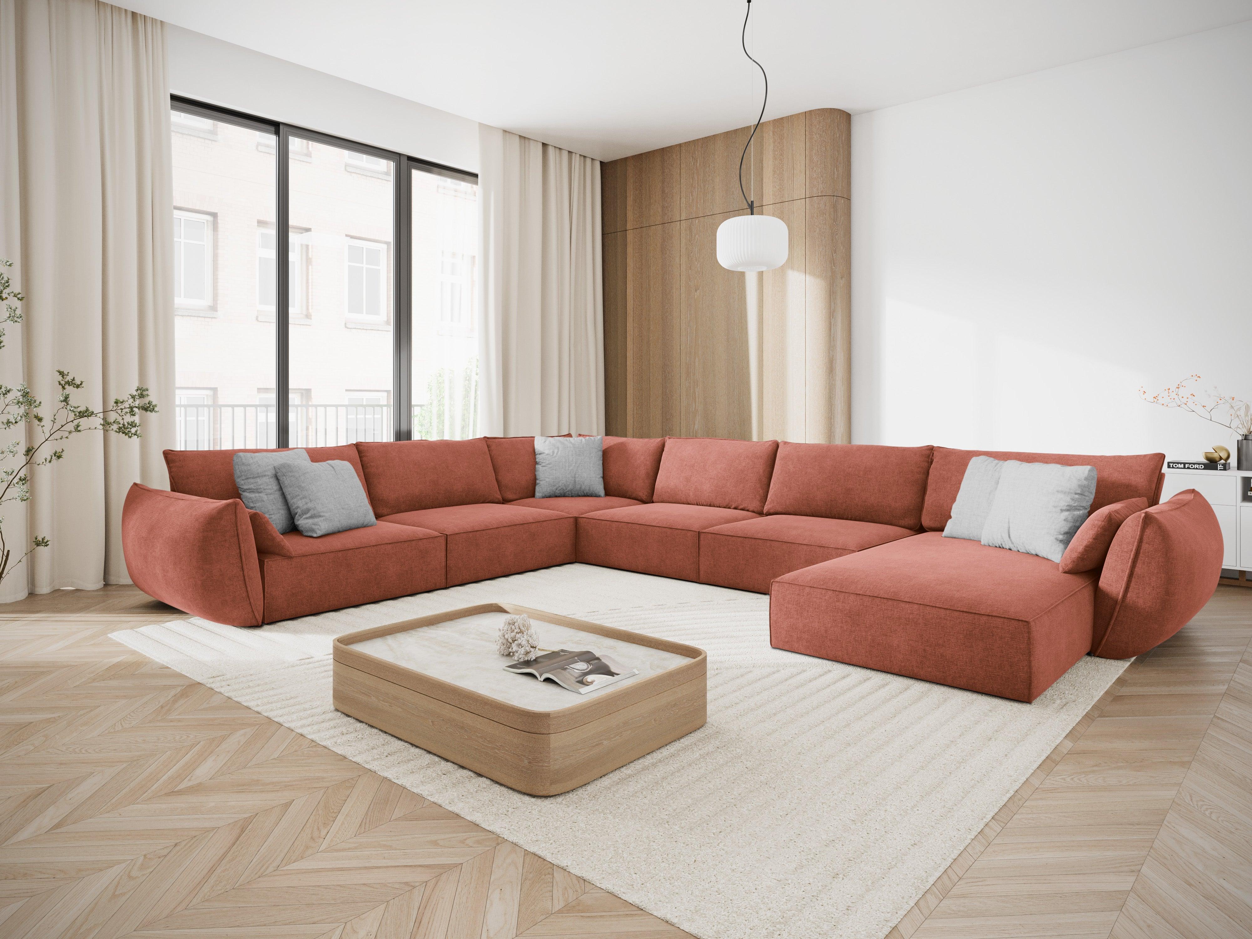 Narożnik panoramiczny w tkaninie szenilowej lewostronny VANDA terracotta Mazzini Sofas Eye on Design