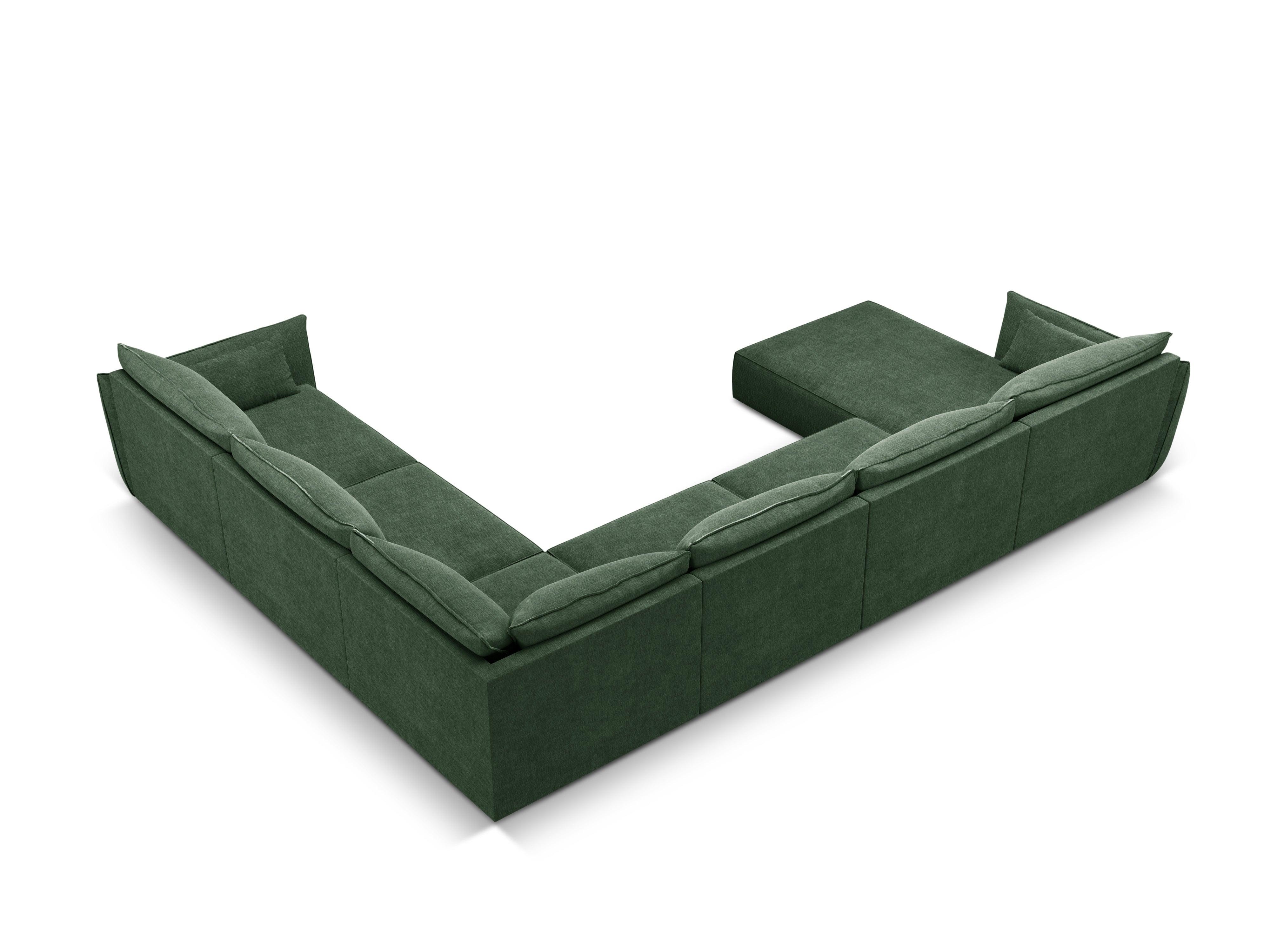 Narożnik panoramiczny w tkaninie szenilowej prawostronny VANDA butelkowa zieleń Mazzini Sofas Eye on Design