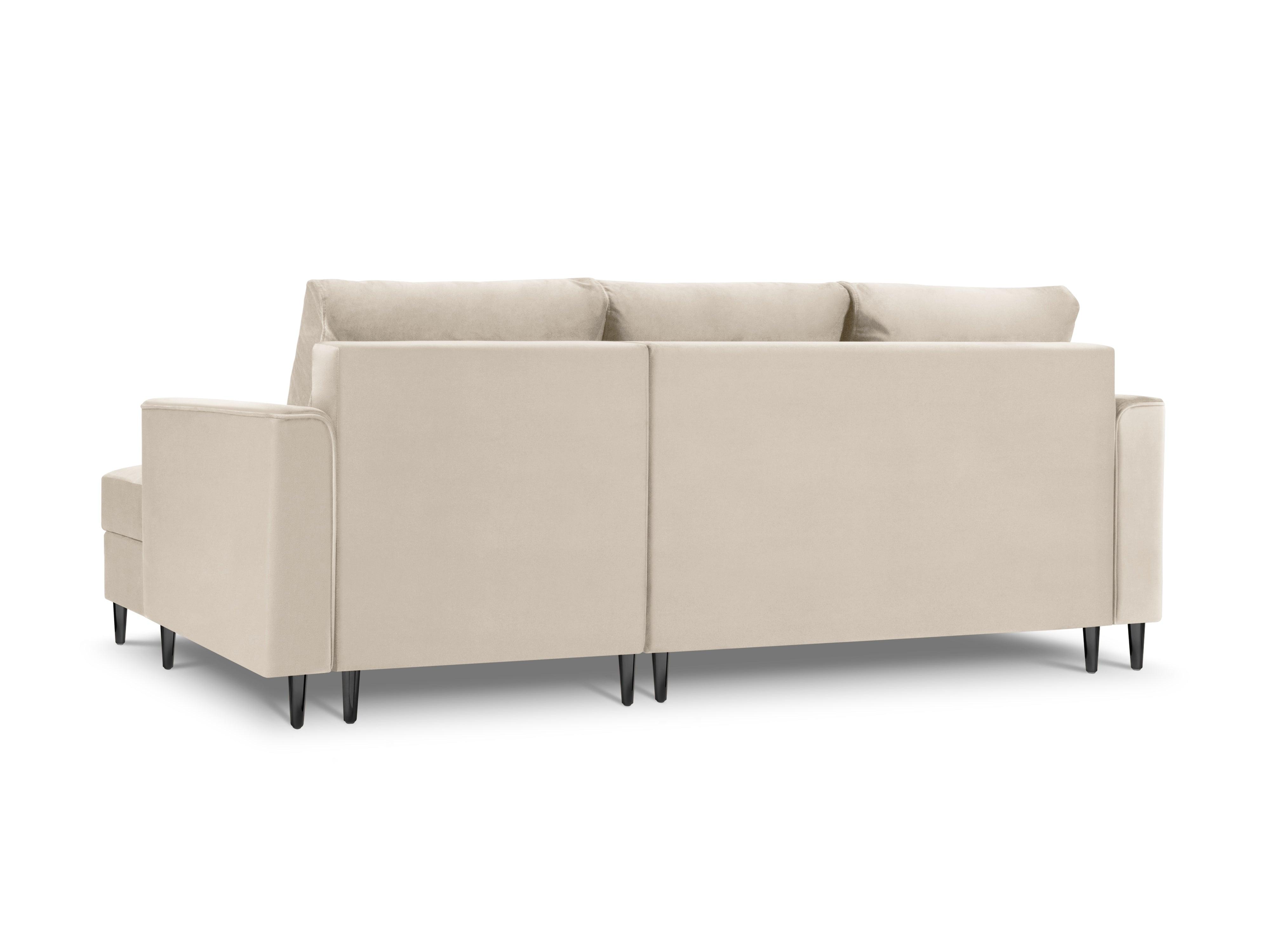Narożnik prawostronny aksamitny z funkcją spania CARTADERA beżowy z czarną podstawą Mazzini Sofas Eye on Design