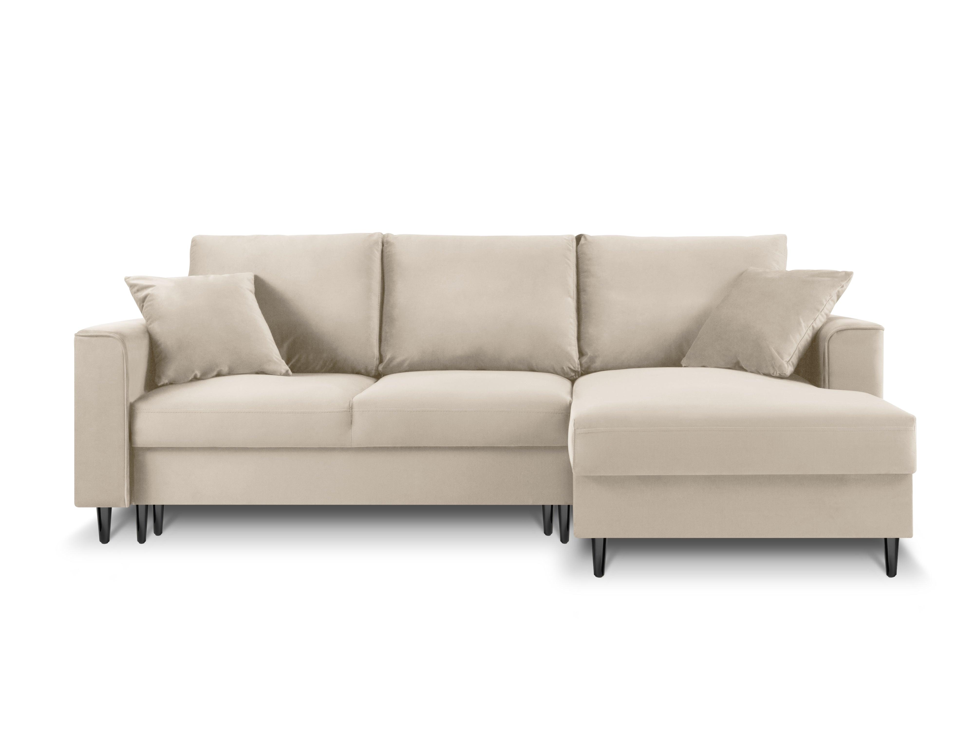 Narożnik prawostronny aksamitny z funkcją spania CARTADERA beżowy z czarną podstawą Mazzini Sofas Eye on Design