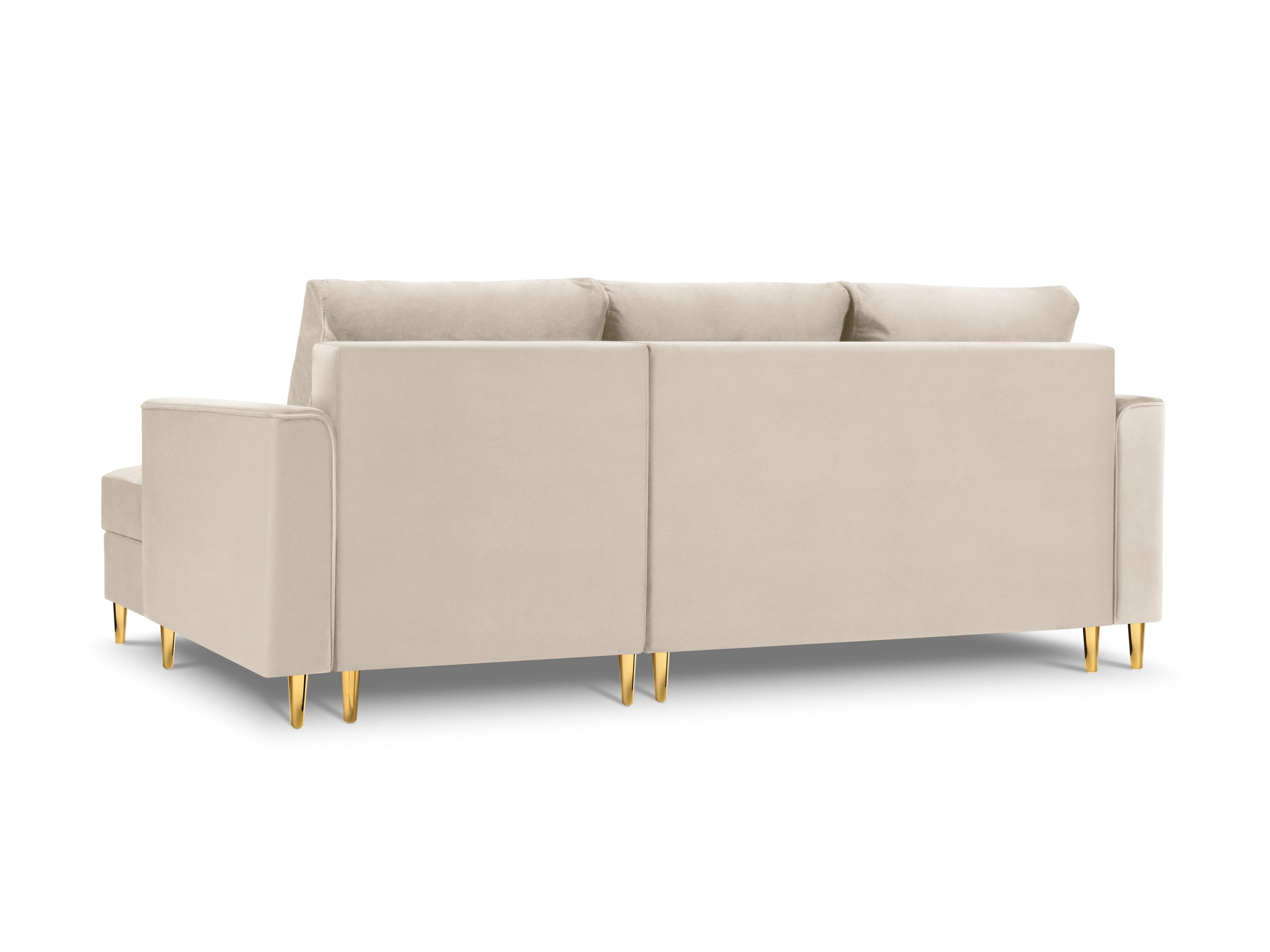 Narożnik prawostronny aksamitny z funkcją spania CARTADERA beżowy ze złotą podstawą Mazzini Sofas Eye on Design