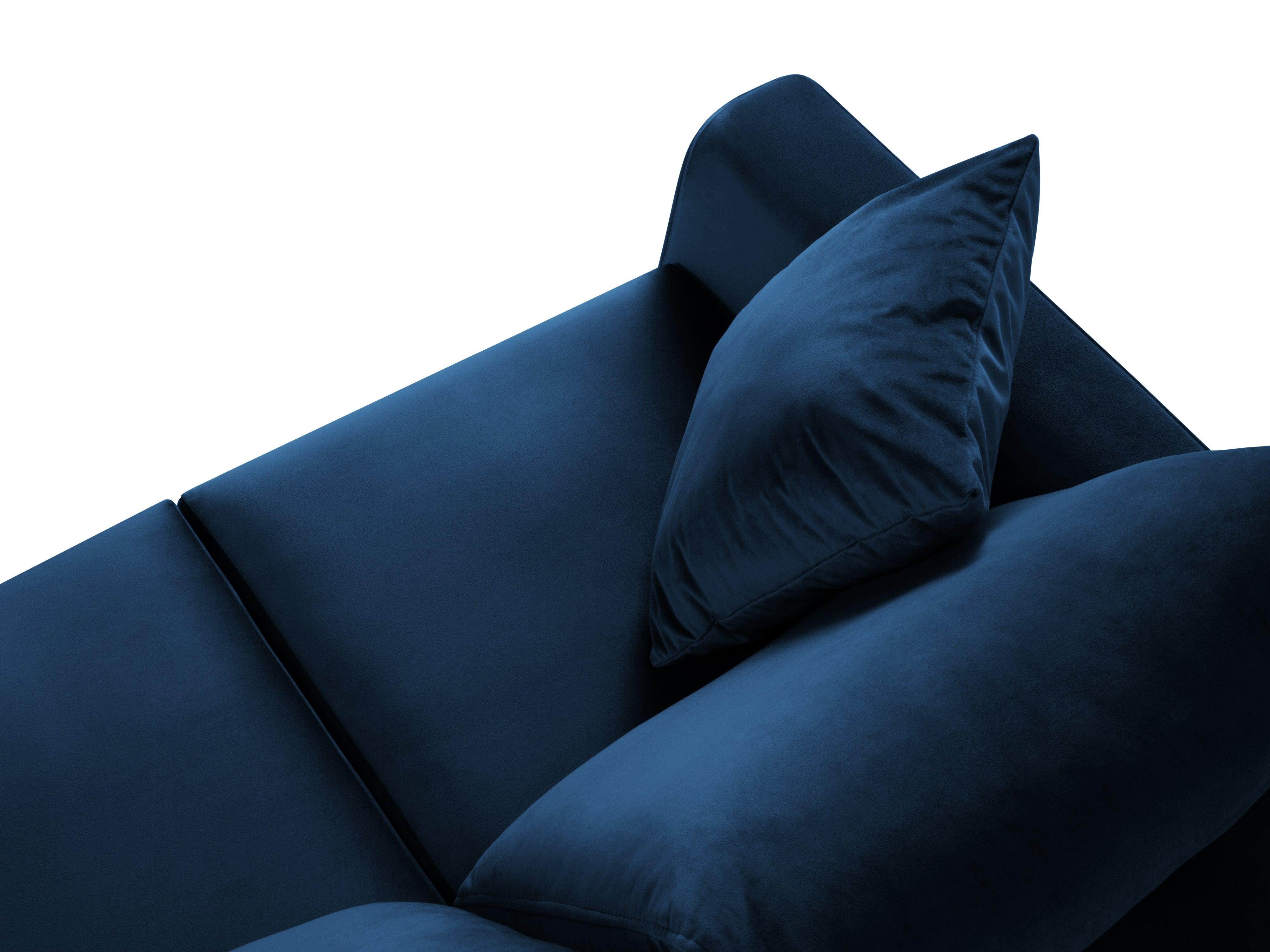 Narożnik prawostronny aksamitny z funkcją spania CARTADERA błękit królewski z czarną podstawą Mazzini Sofas Eye on Design