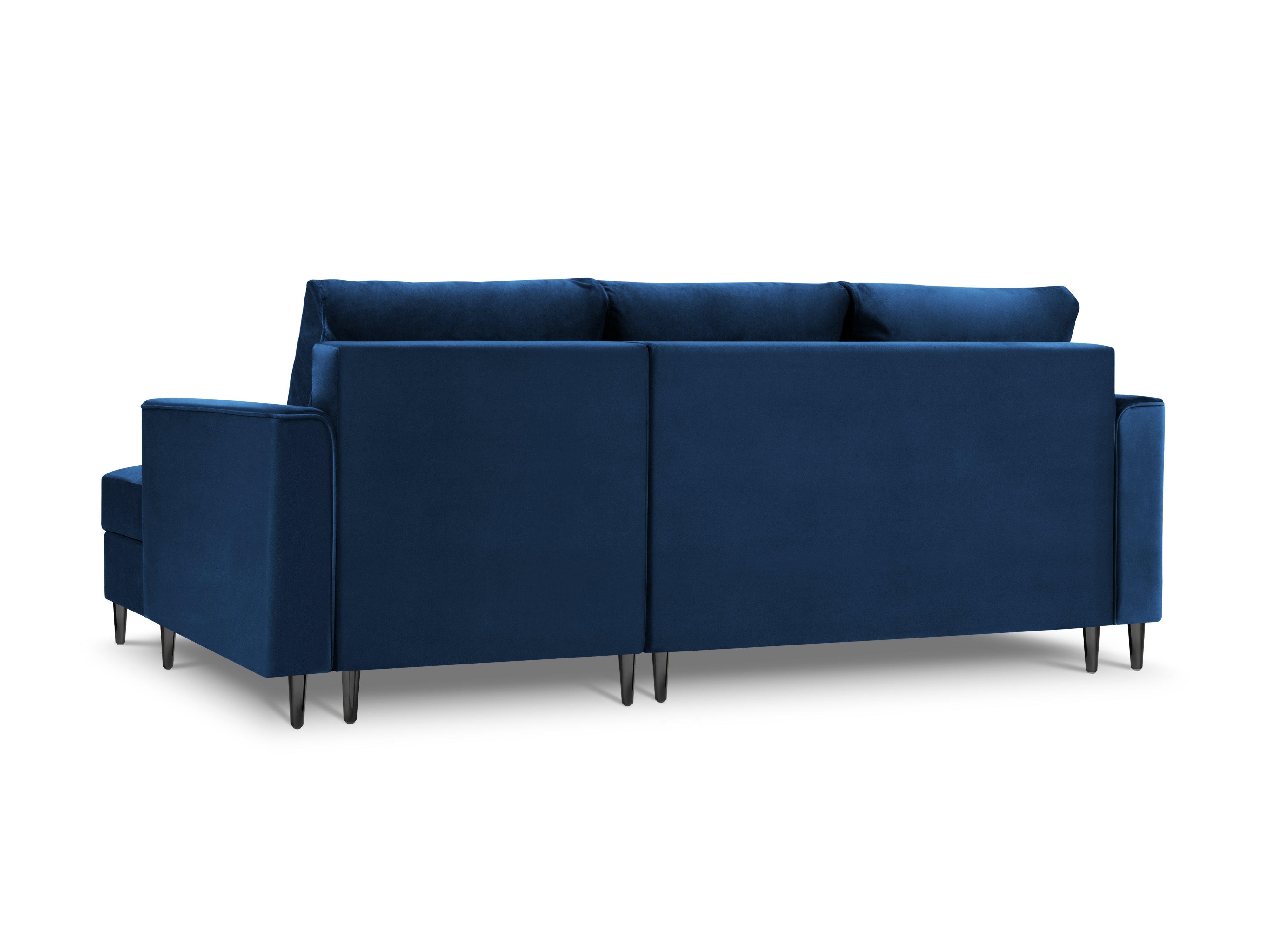 Narożnik prawostronny aksamitny z funkcją spania CARTADERA błękit królewski z czarną podstawą Mazzini Sofas Eye on Design
