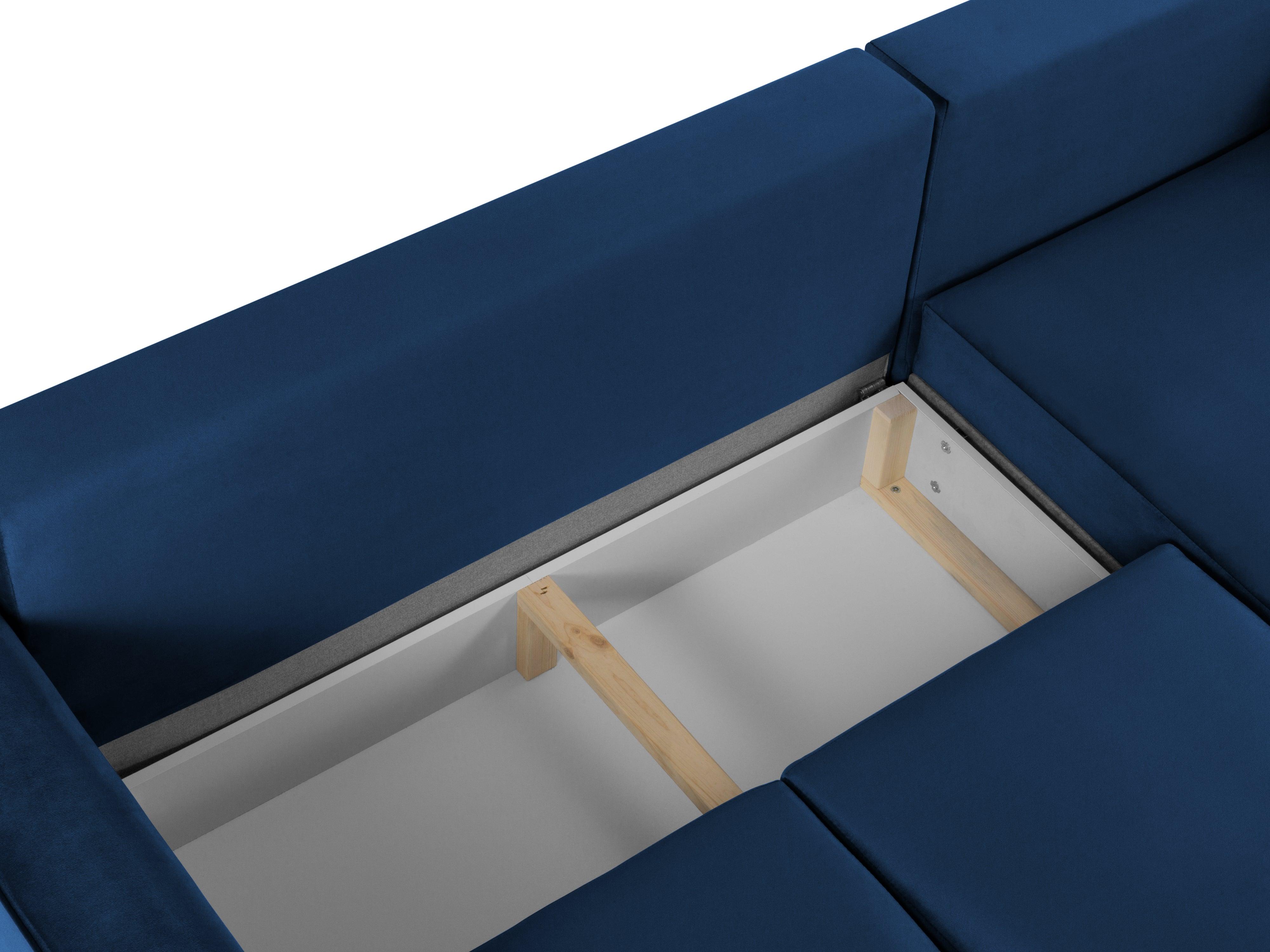 Narożnik prawostronny aksamitny z funkcją spania CARTADERA błękit królewski z czarną podstawą Mazzini Sofas Eye on Design