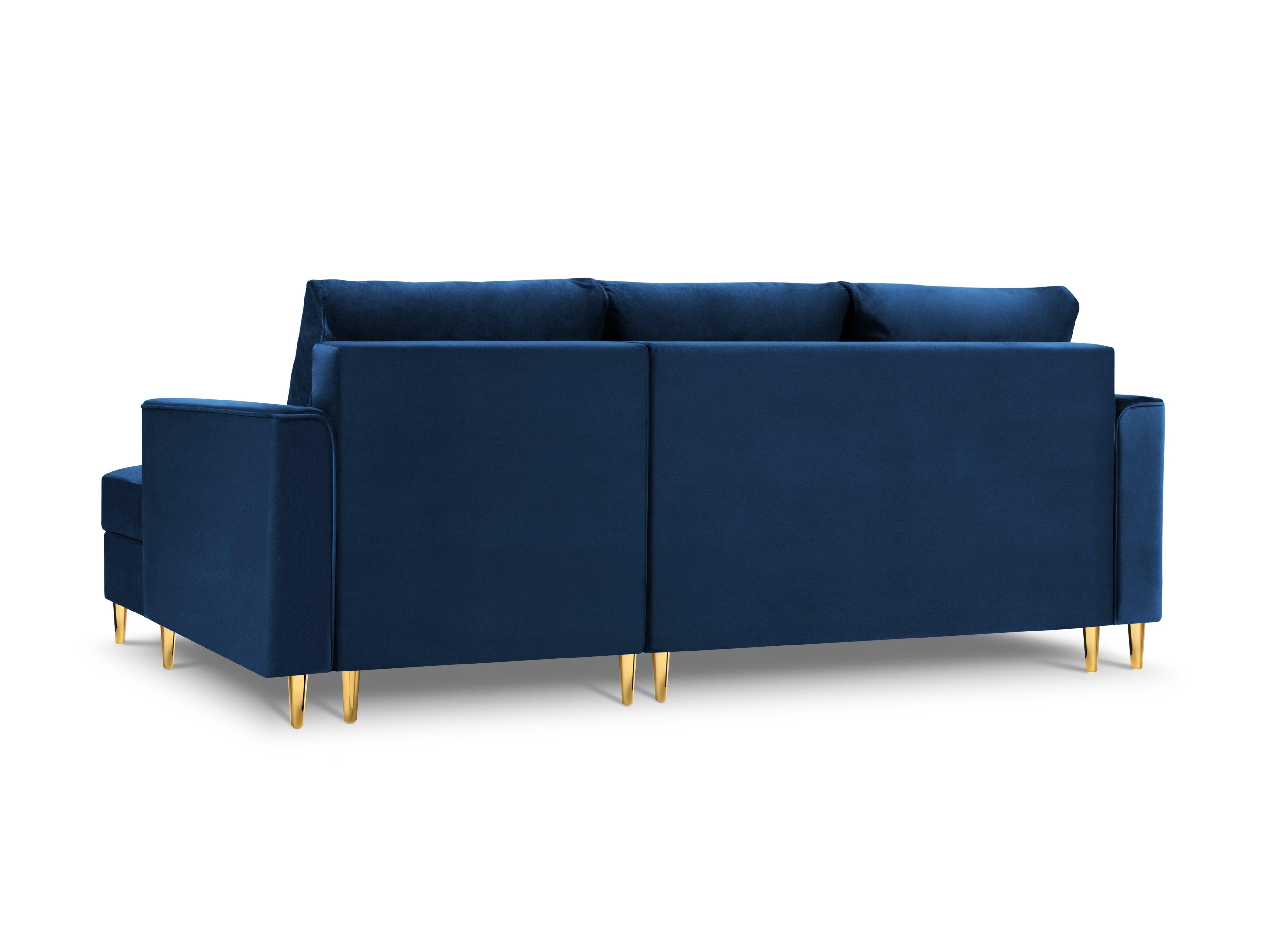 Narożnik prawostronny aksamitny z funkcją spania CARTADERA błękit królewski ze złotą podstawą Mazzini Sofas Eye on Design