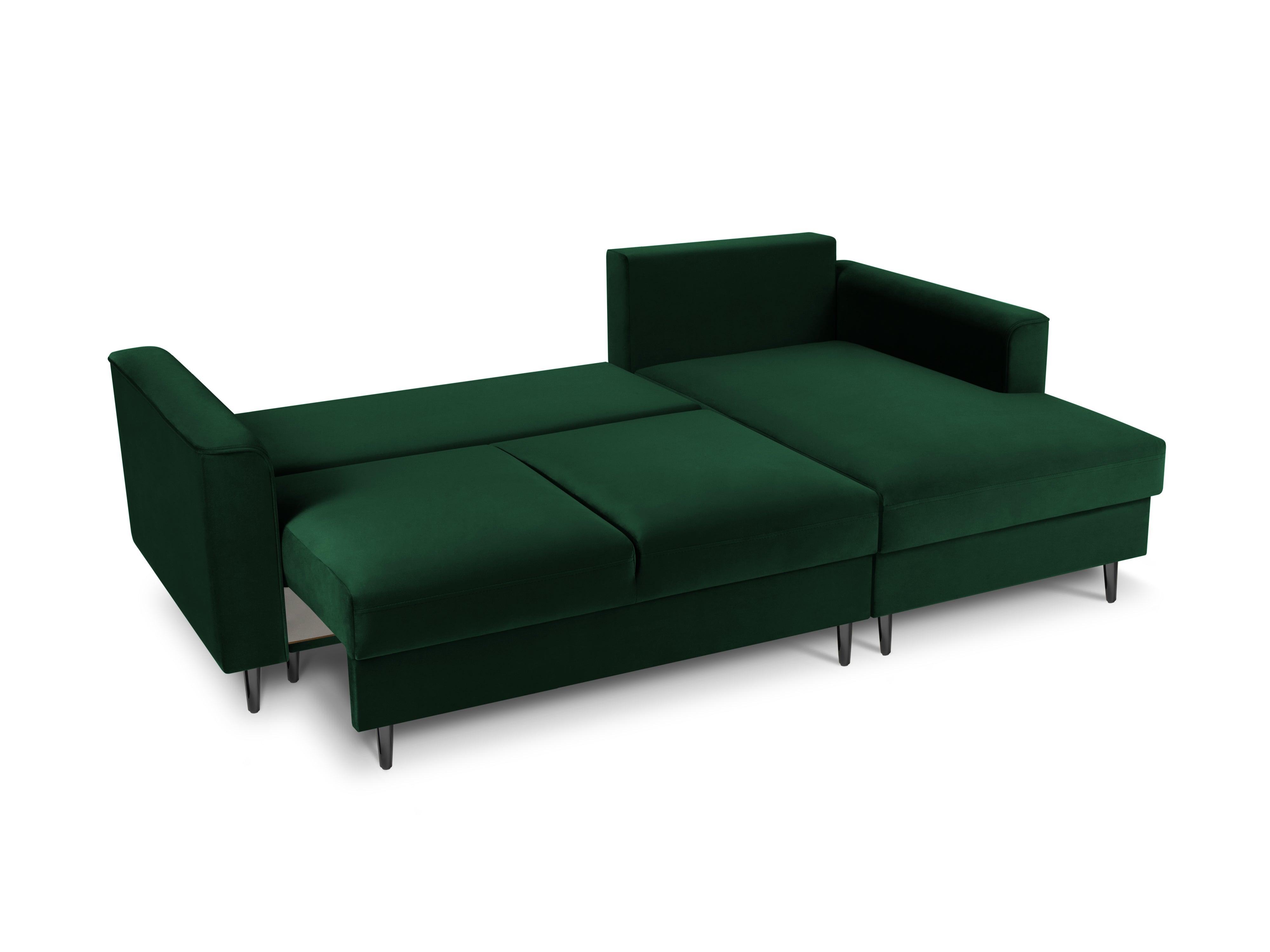 Narożnik prawostronny aksamitny z funkcją spania CARTADERA butelkowa zieleń z czarną podstawą Mazzini Sofas Eye on Design