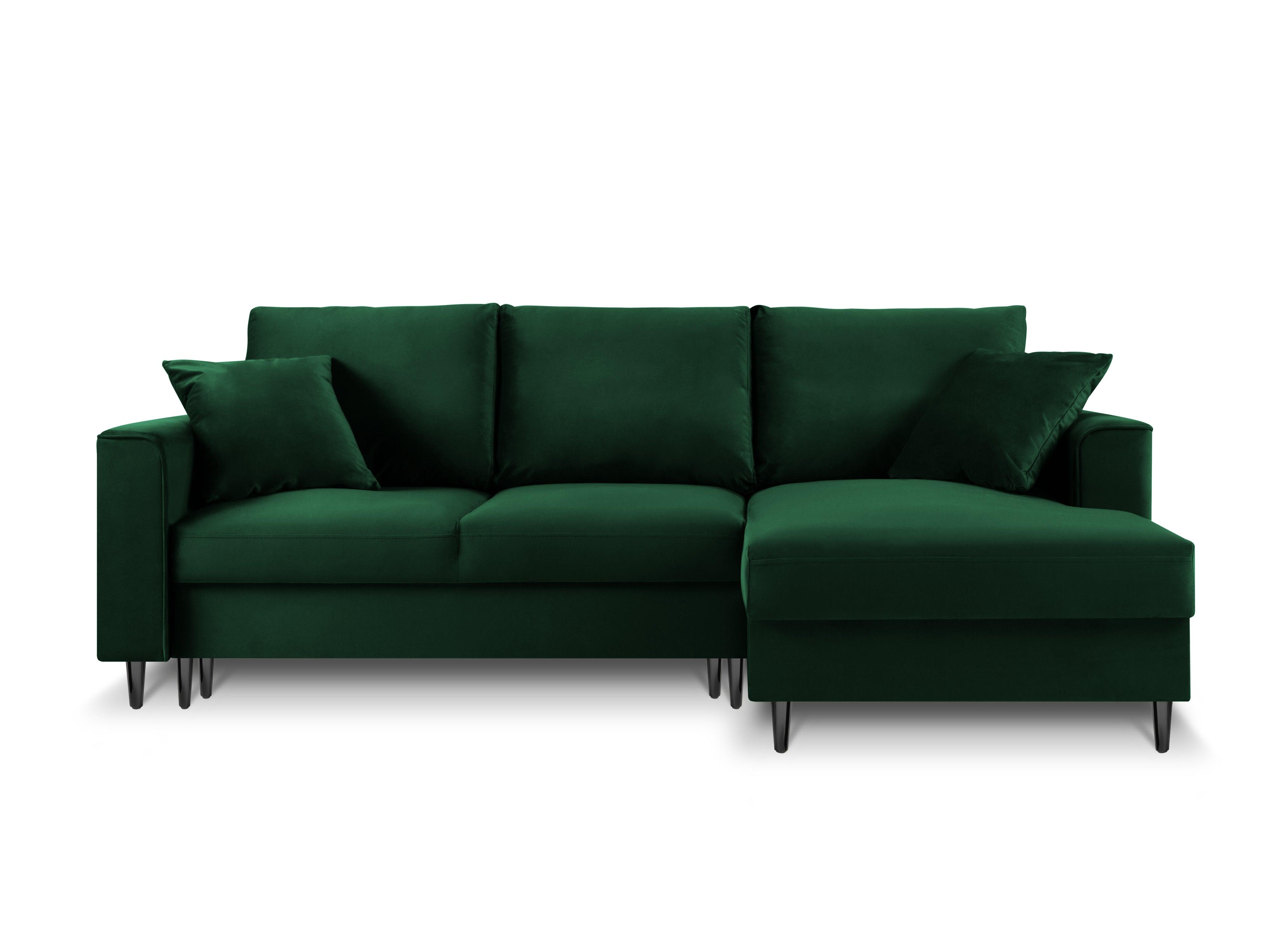 Narożnik prawostronny aksamitny z funkcją spania CARTADERA butelkowa zieleń z czarną podstawą Mazzini Sofas Eye on Design