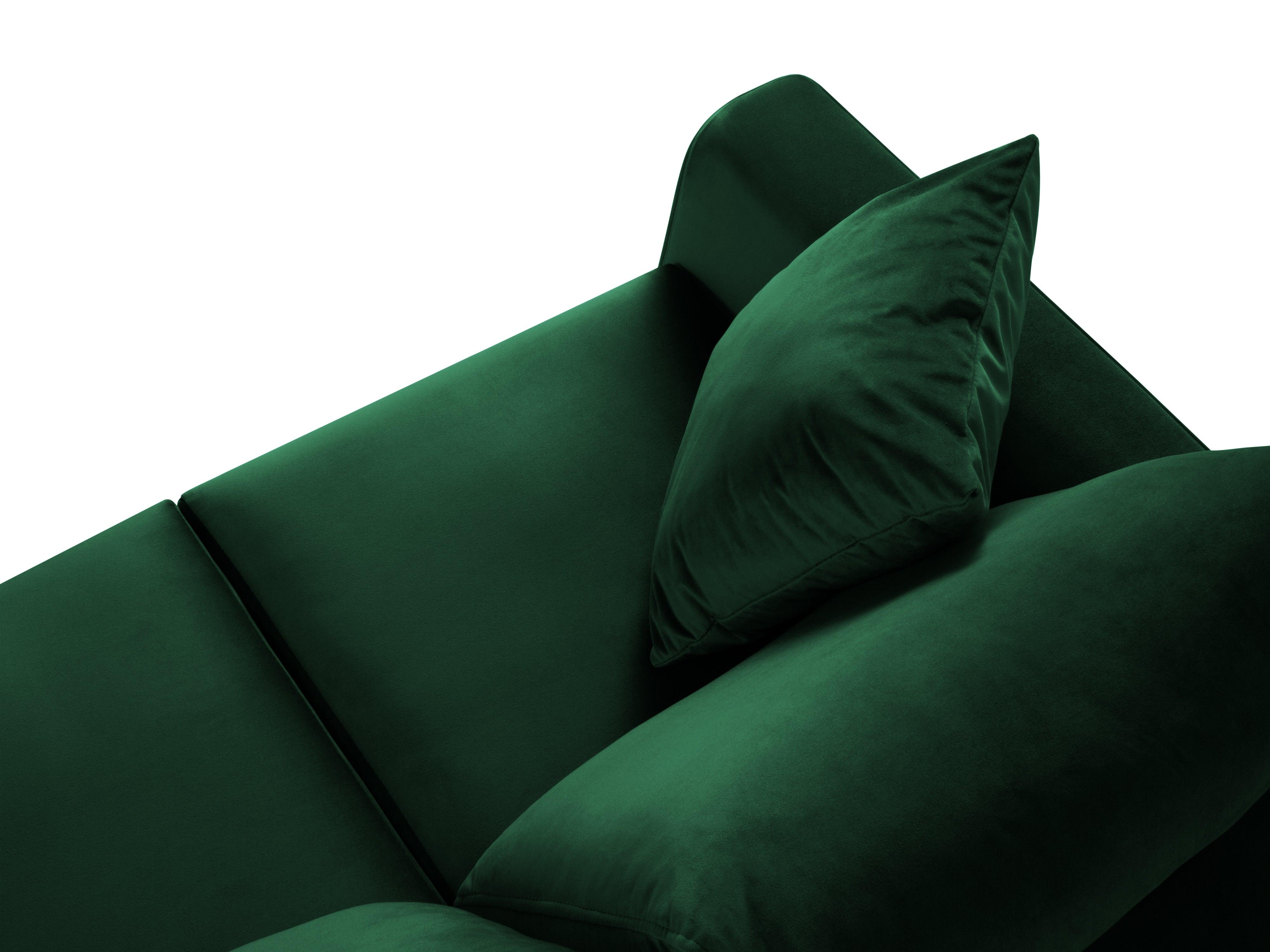 Narożnik prawostronny aksamitny z funkcją spania CARTADERA butelkowa zieleń z czarną podstawą Mazzini Sofas Eye on Design
