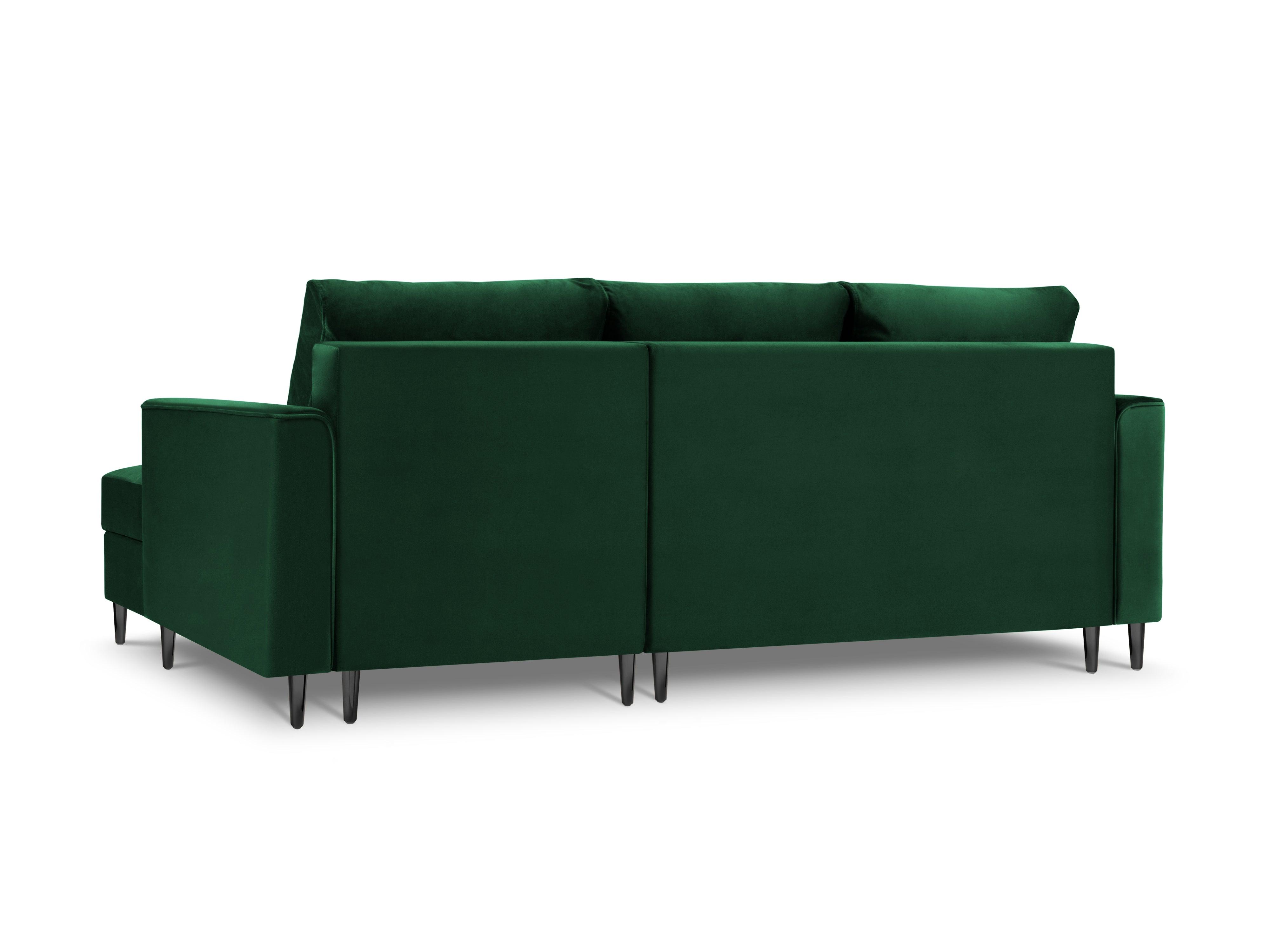 Narożnik prawostronny aksamitny z funkcją spania CARTADERA butelkowa zieleń z czarną podstawą Mazzini Sofas Eye on Design