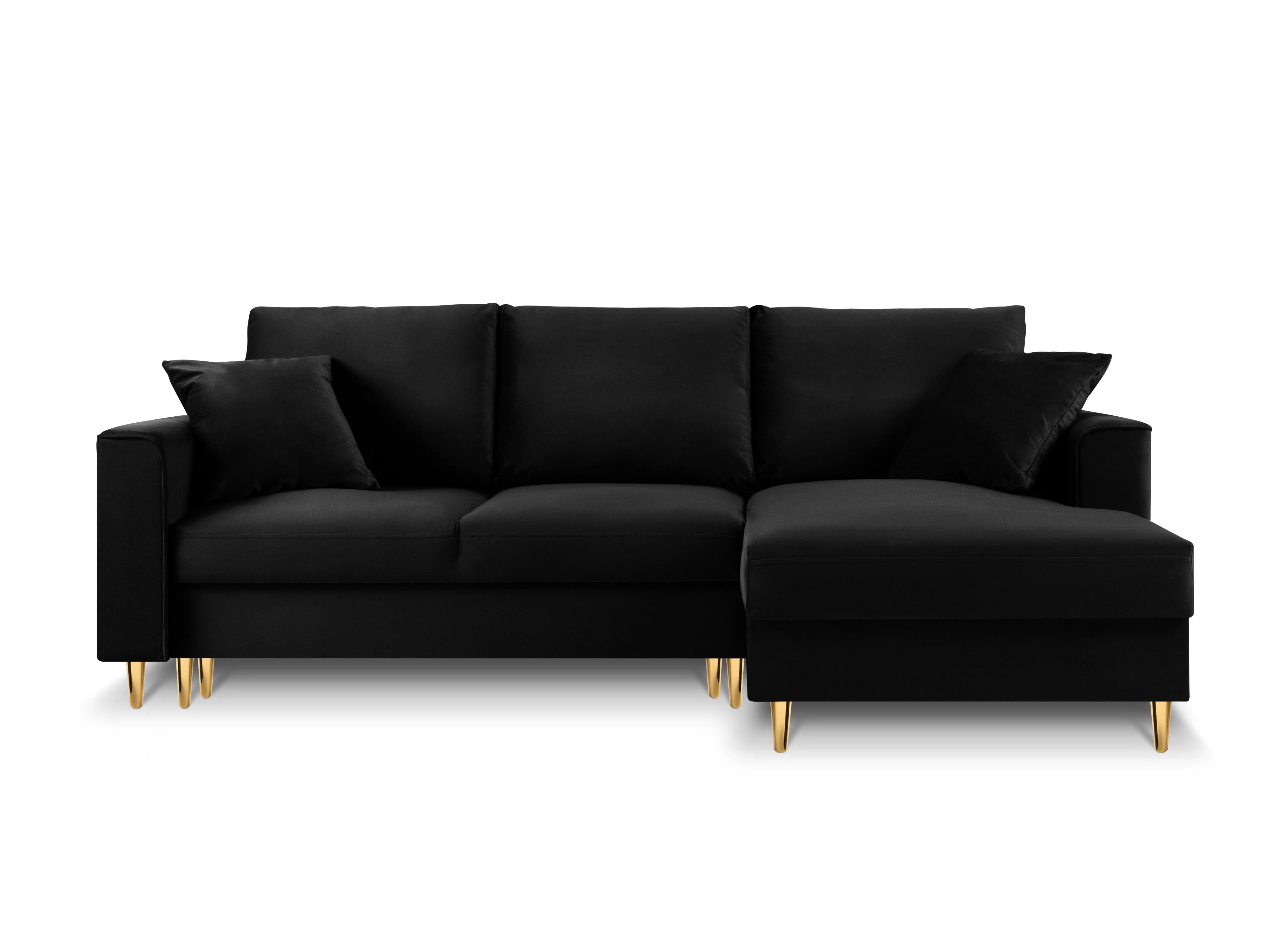 Narożnik prawostronny aksamitny z funkcją spania CARTADERA czarny ze złotą podstawą Mazzini Sofas Eye on Design
