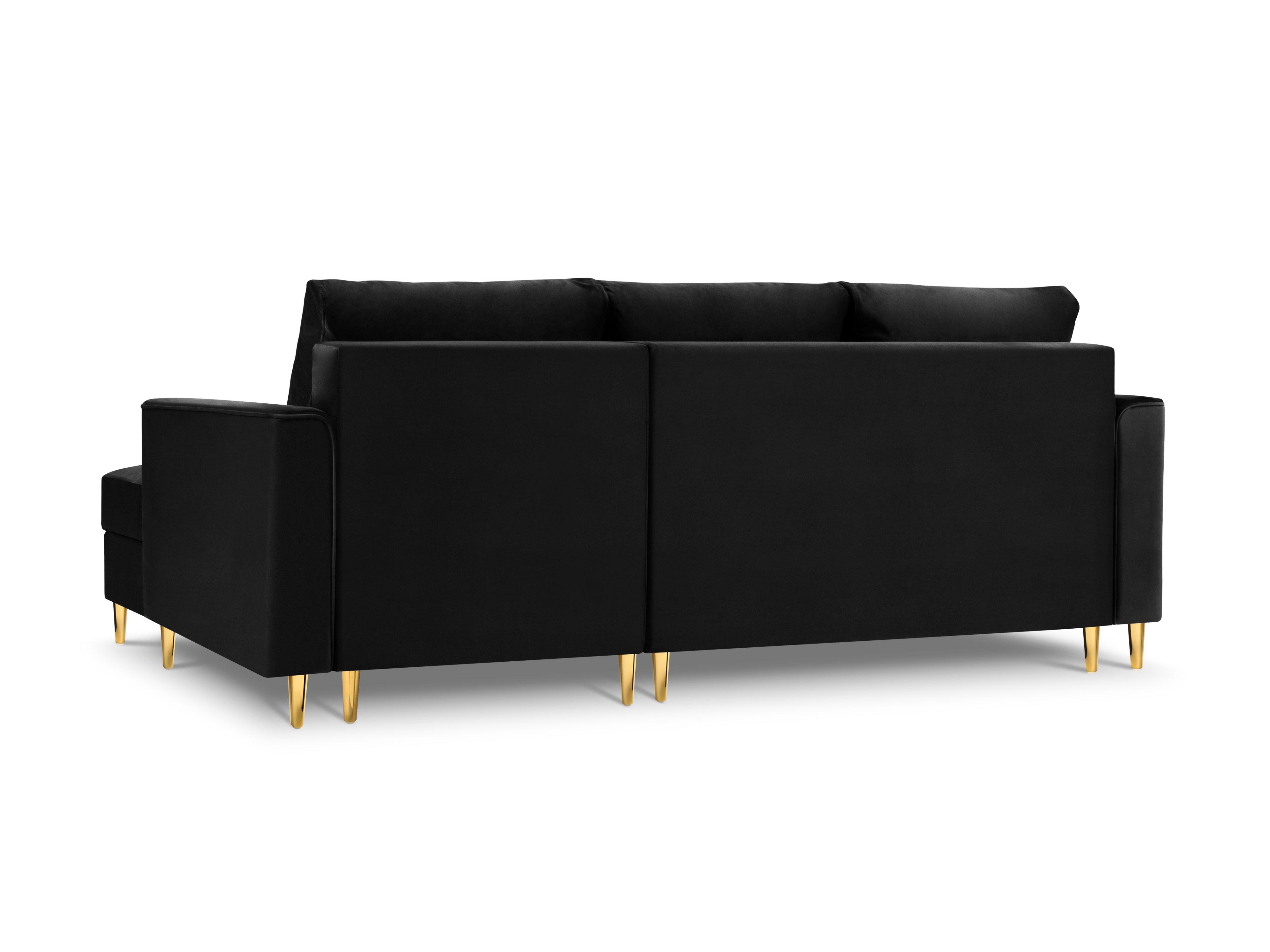 Narożnik prawostronny aksamitny z funkcją spania CARTADERA czarny ze złotą podstawą Mazzini Sofas Eye on Design