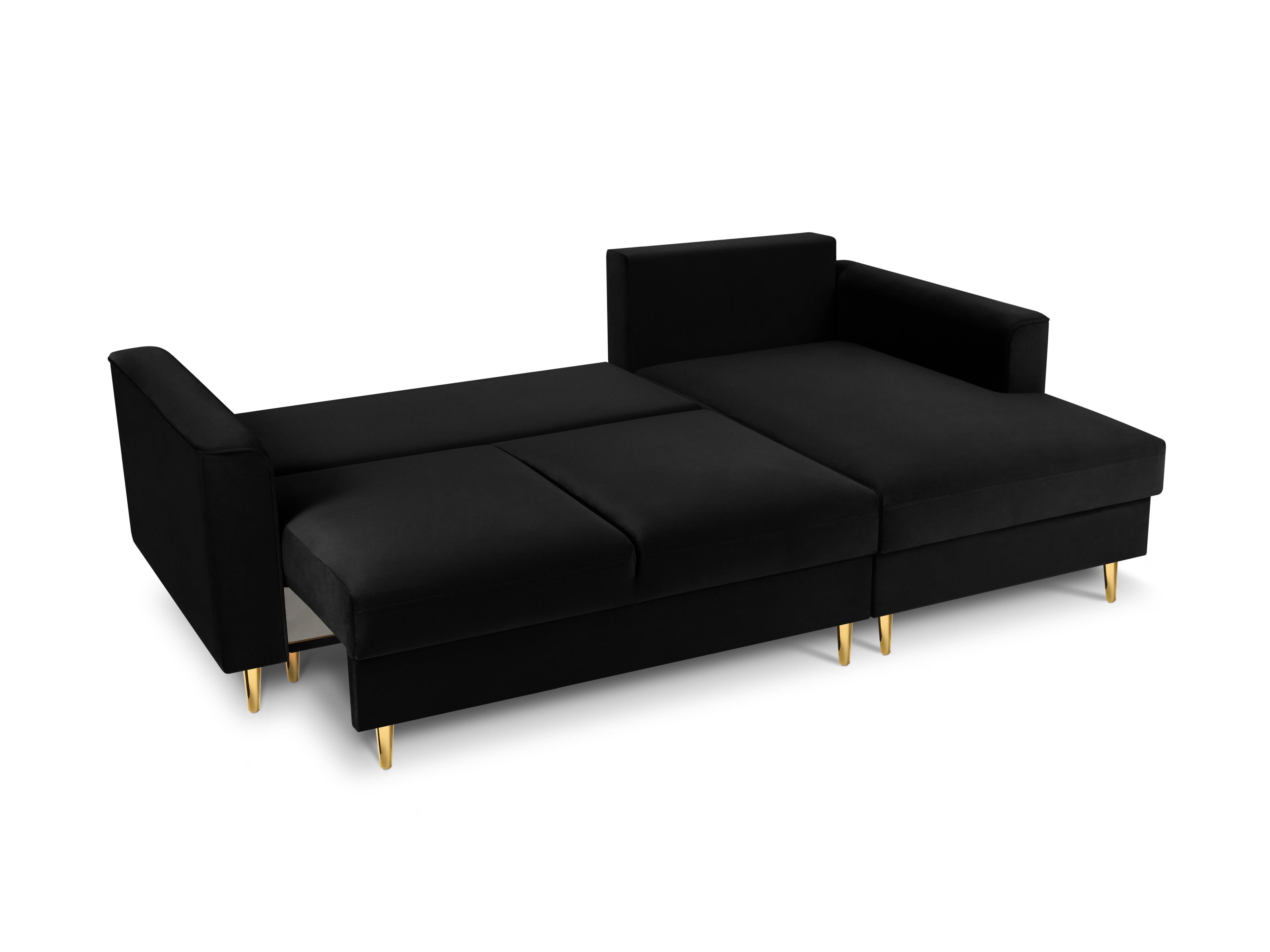 Narożnik prawostronny aksamitny z funkcją spania CARTADERA czarny ze złotą podstawą Mazzini Sofas Eye on Design