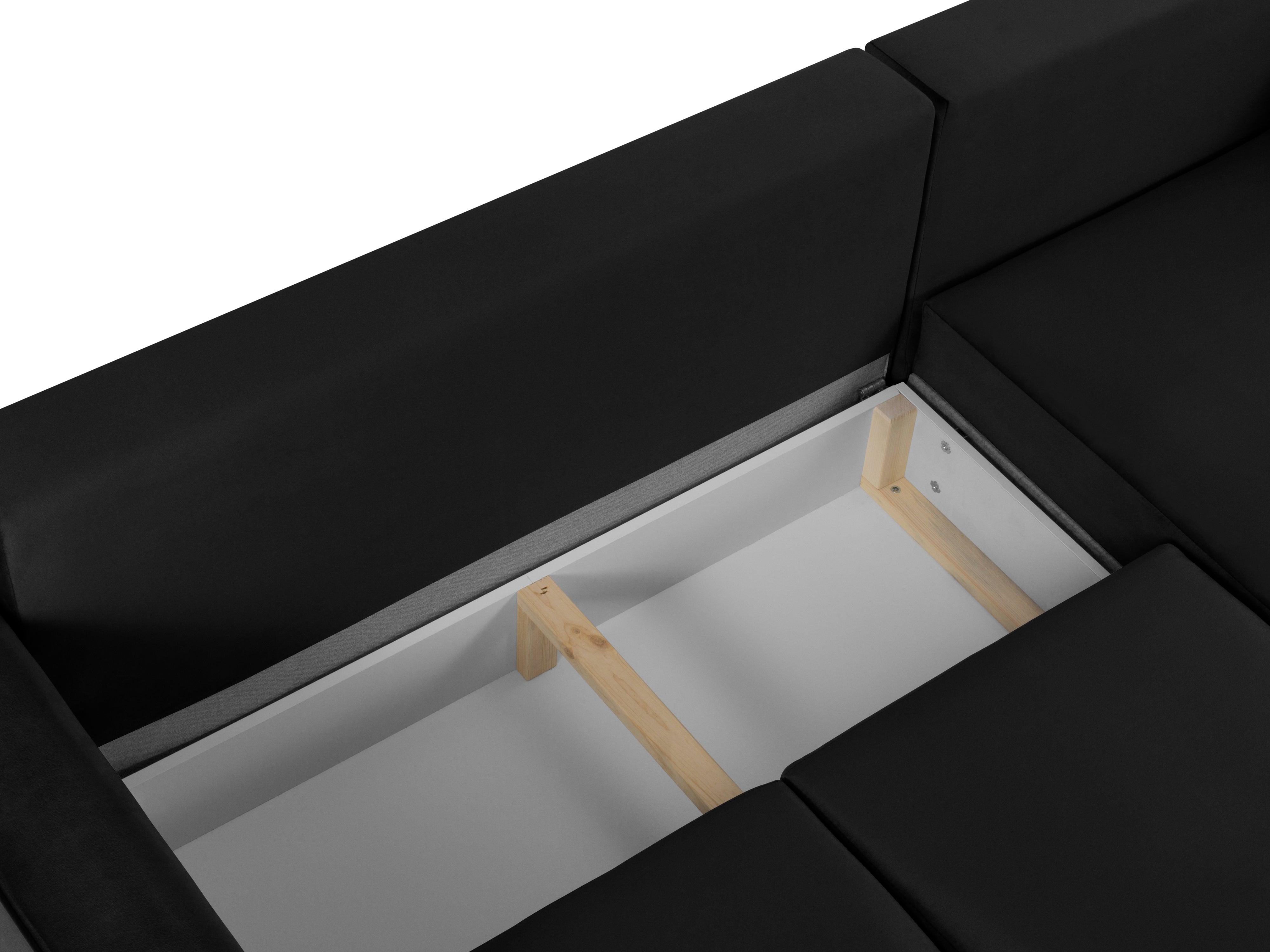 Narożnik prawostronny aksamitny z funkcją spania CARTADERA czarny ze złotą podstawą Mazzini Sofas Eye on Design