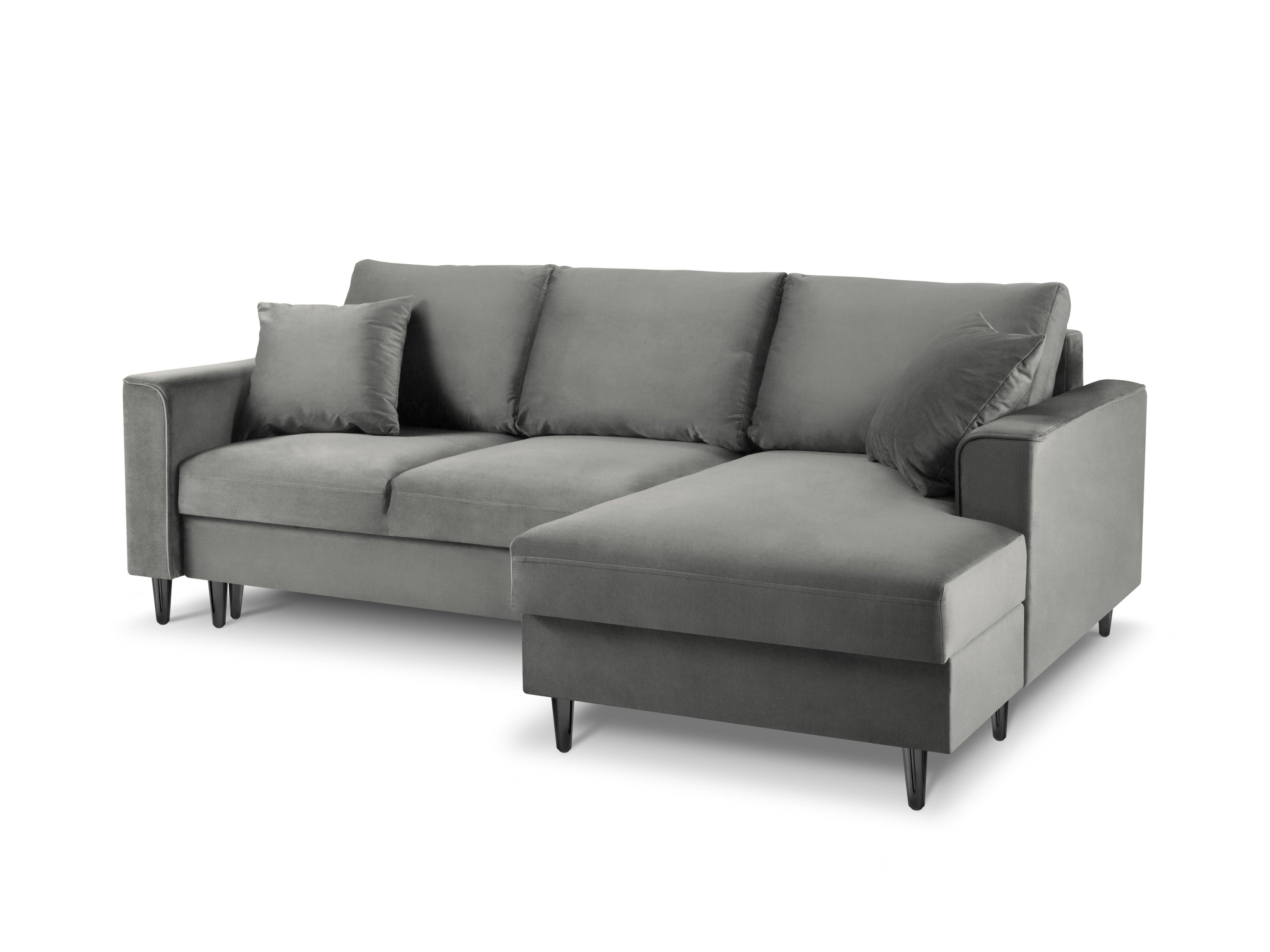 Narożnik prawostronny aksamitny z funkcją spania CARTADERA jasnoszary z czarną podstawą Mazzini Sofas Eye on Design