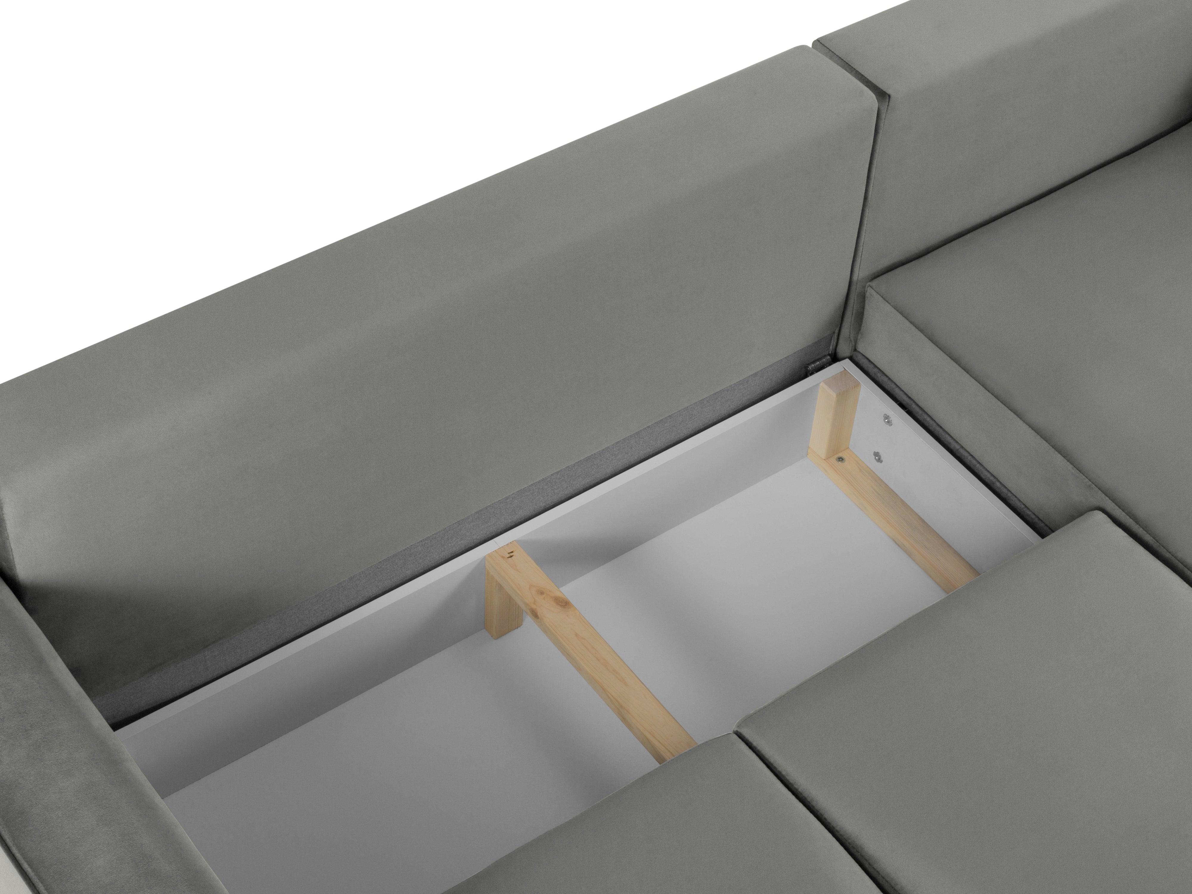 Narożnik prawostronny aksamitny z funkcją spania CARTADERA jasnoszary z czarną podstawą Mazzini Sofas Eye on Design