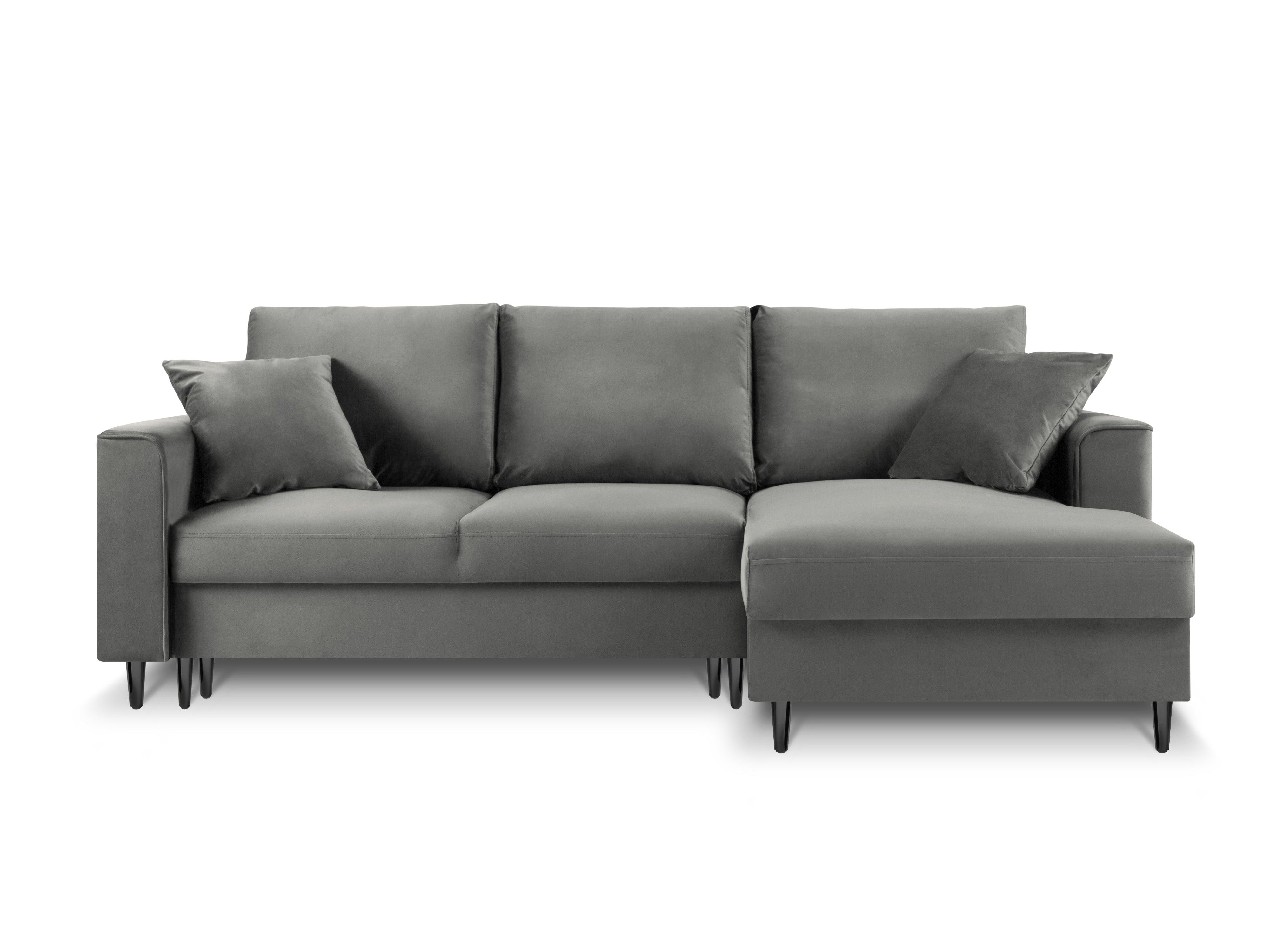 Narożnik prawostronny aksamitny z funkcją spania CARTADERA jasnoszary z czarną podstawą Mazzini Sofas Eye on Design