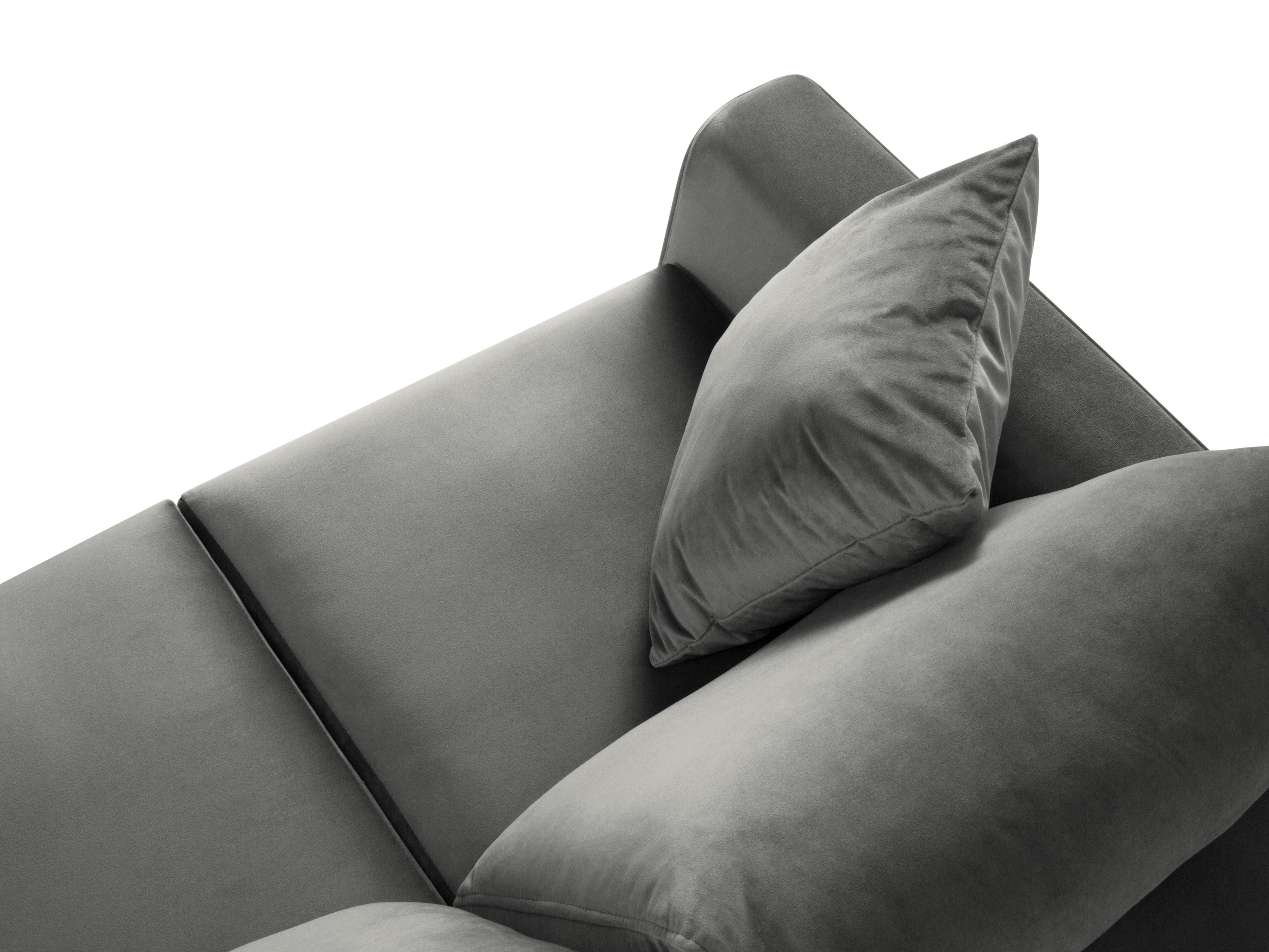 Narożnik prawostronny aksamitny z funkcją spania CARTADERA jasnoszary ze złotą podstawą Mazzini Sofas Eye on Design