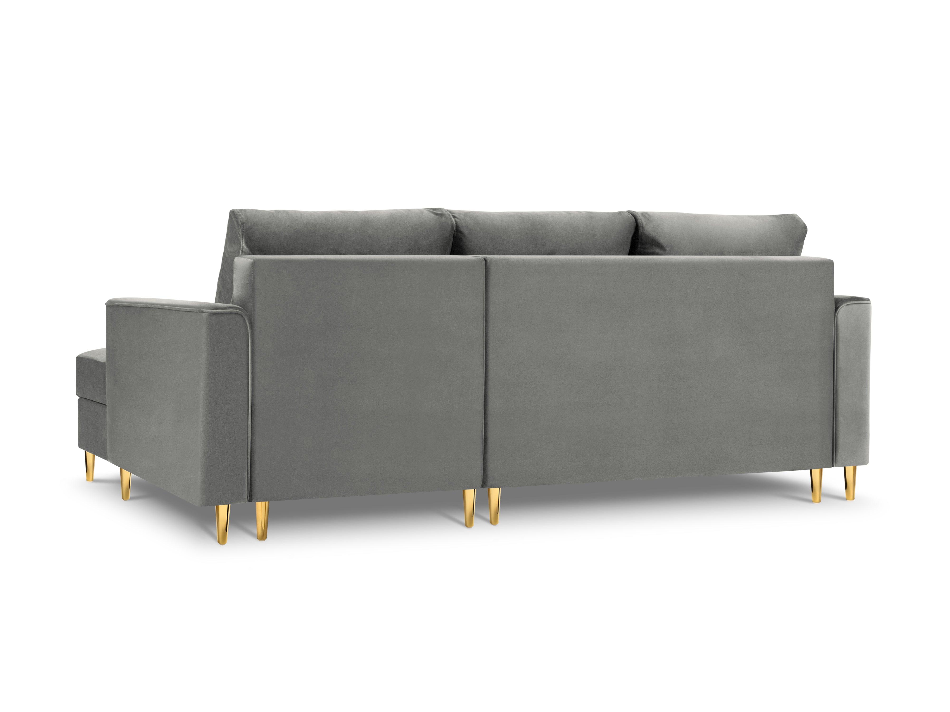 Narożnik prawostronny aksamitny z funkcją spania CARTADERA jasnoszary ze złotą podstawą Mazzini Sofas Eye on Design