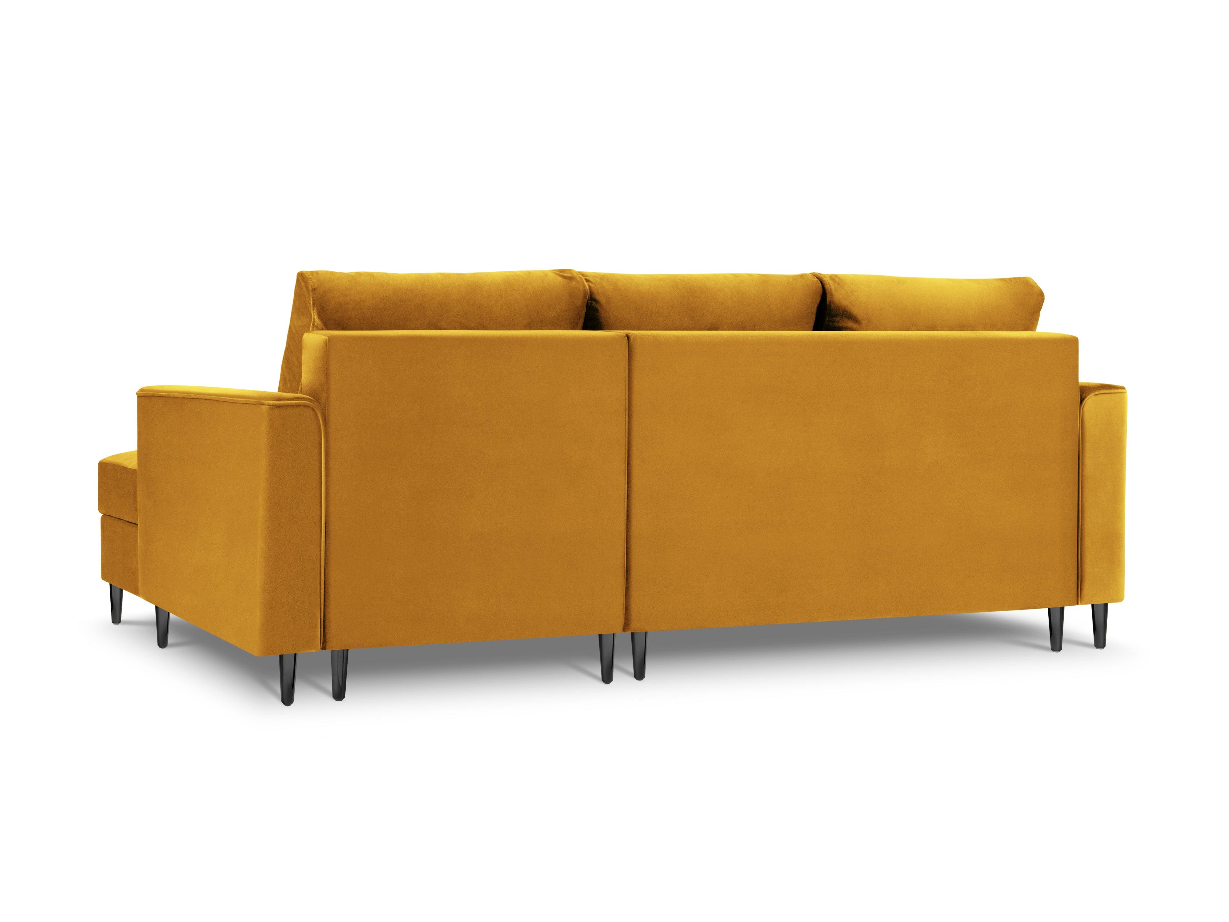 Narożnik prawostronny aksamitny z funkcją spania CARTADERA musztardowy z czarną podstawą Mazzini Sofas Eye on Design