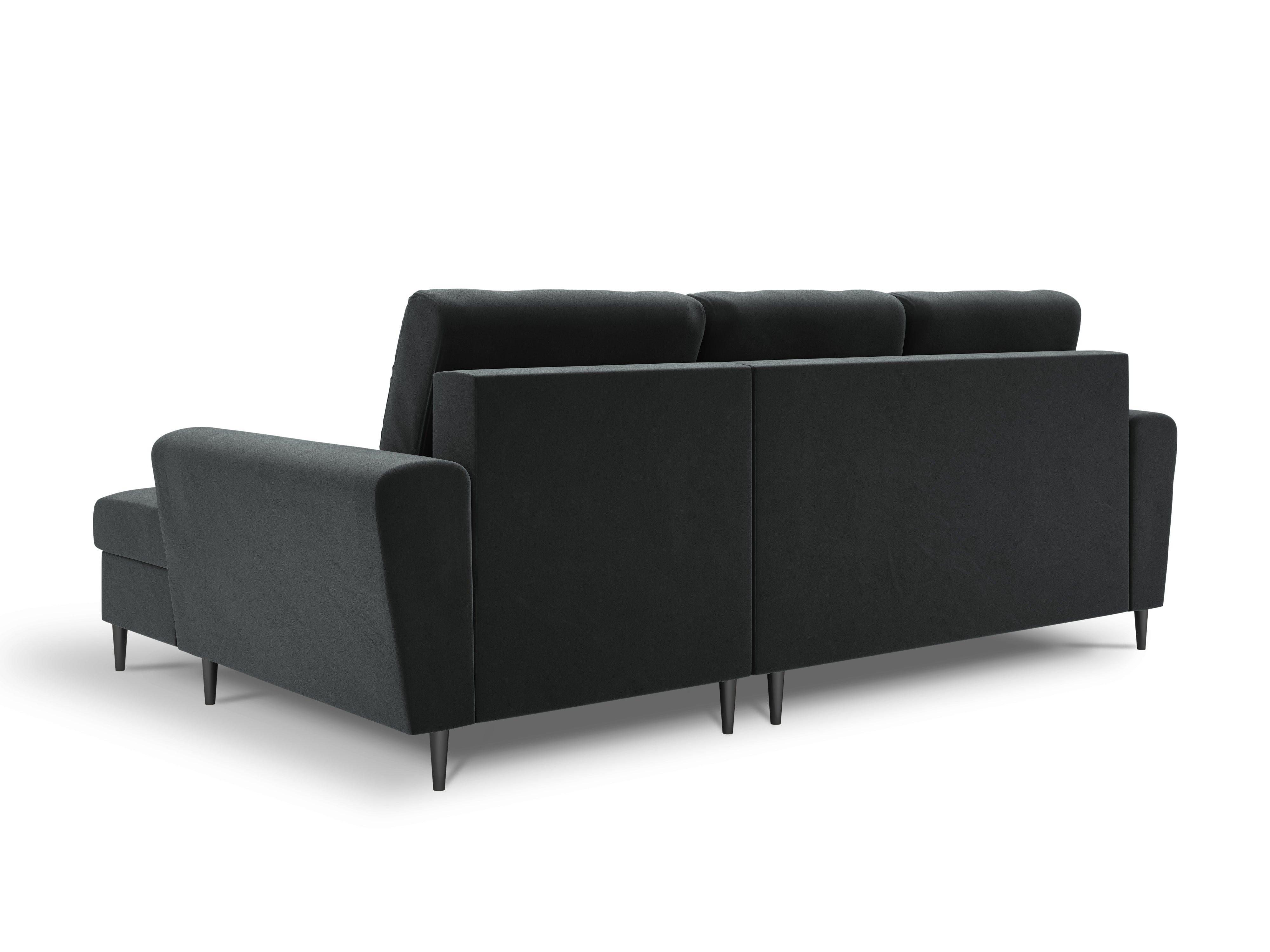 Narożnik prawostronny aksamitny z funkcją spania KYOTO ciemnoszary z czarną podstawą Cosmopolitan Design Eye on Design