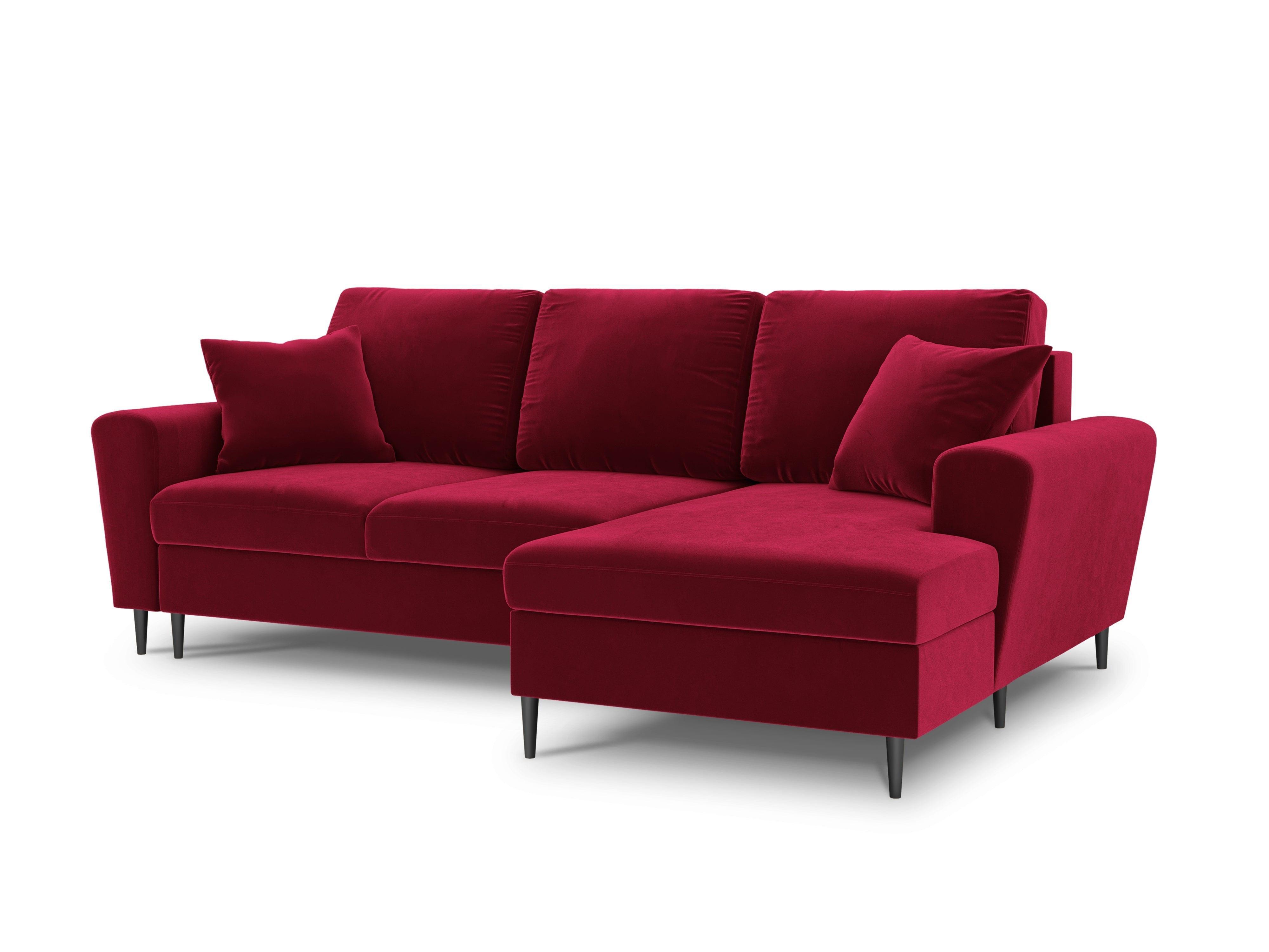 Narożnik prawostronny aksamitny z funkcją spania KYOTO czerwony z czarną podstawą Cosmopolitan Design Eye on Design