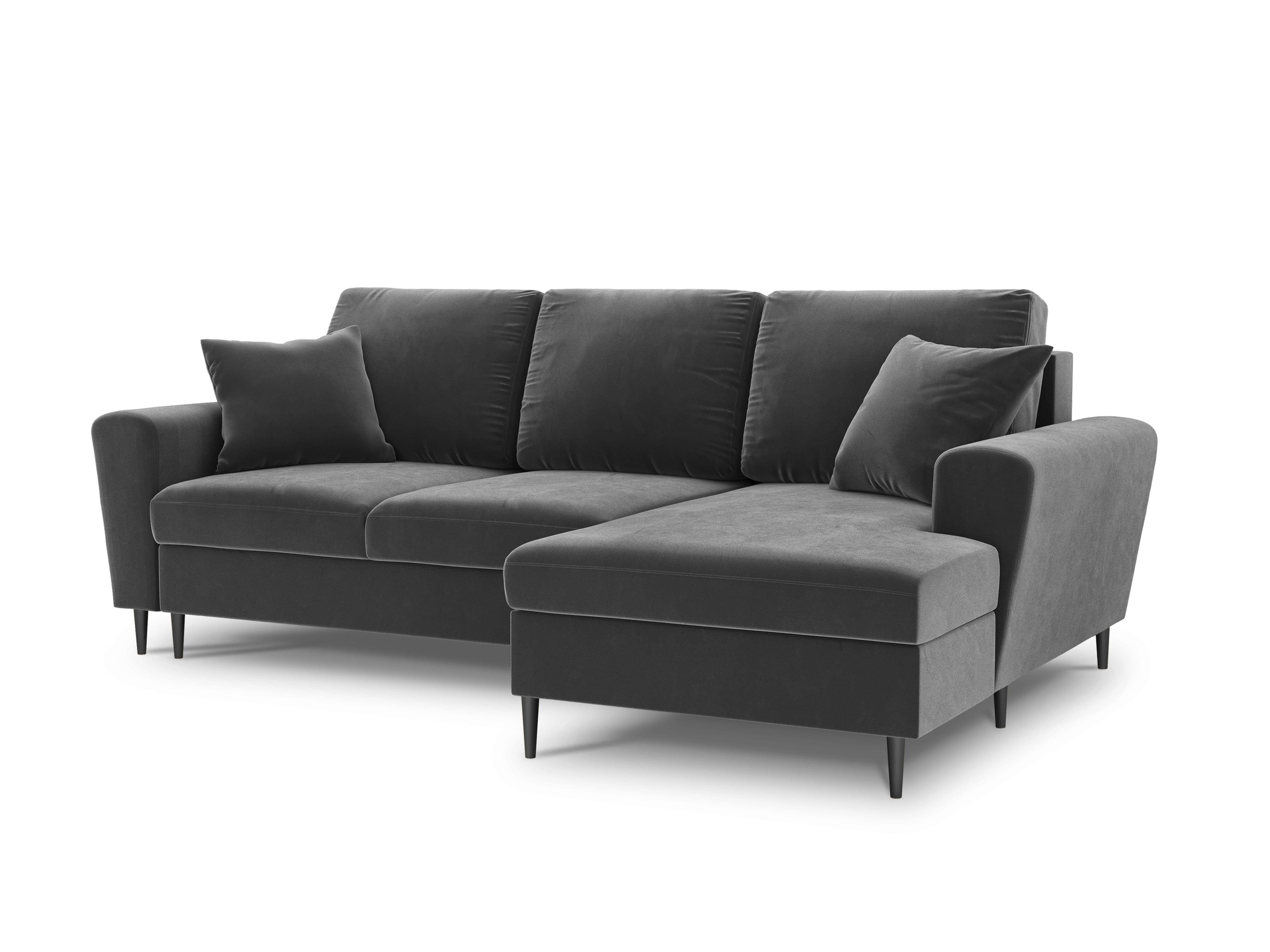 Narożnik prawostronny aksamitny z funkcją spania KYOTO jasnoszary z czarną podstawą Cosmopolitan Design Eye on Design