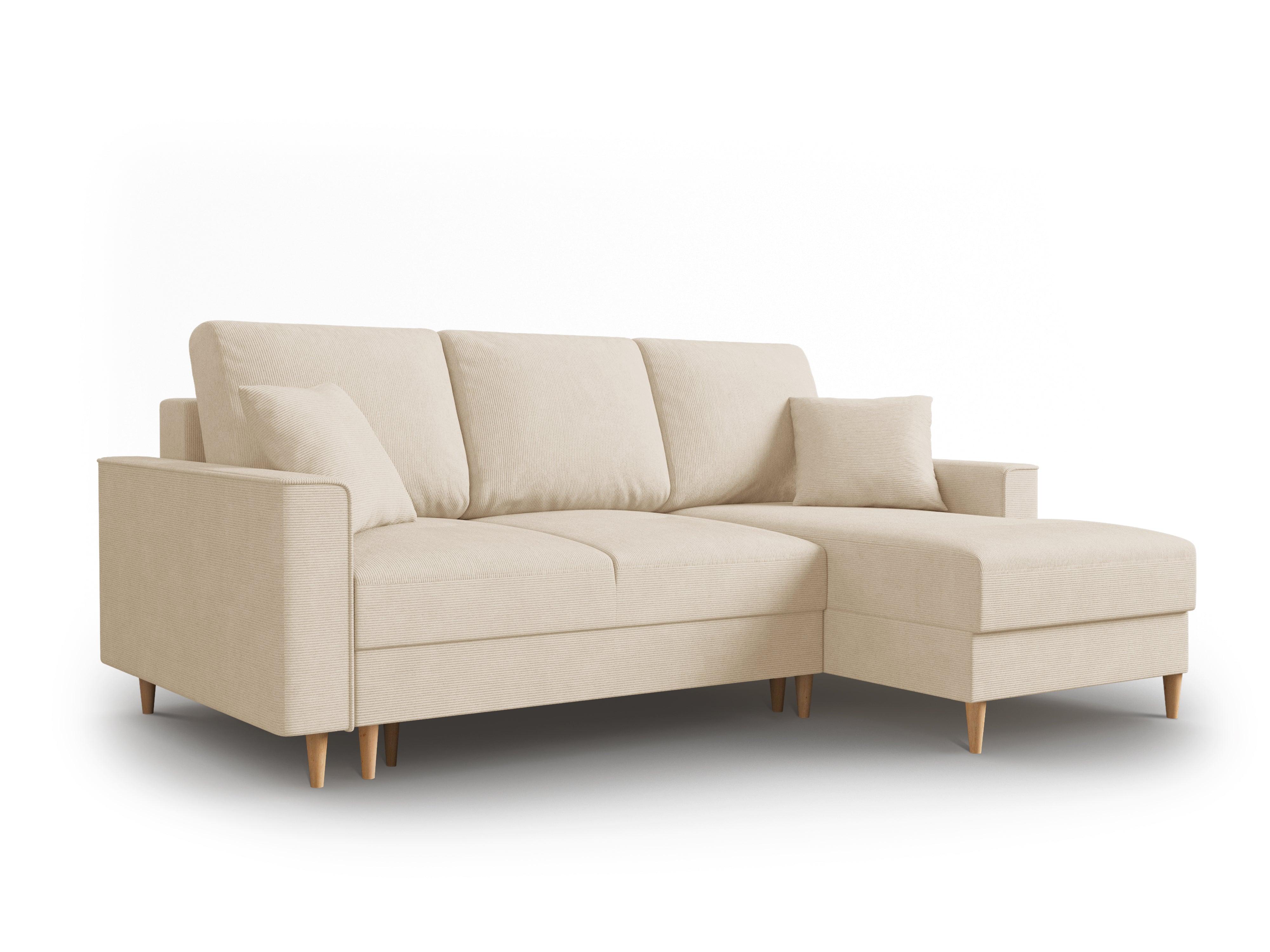 Narożnik prawostronny sztruksowy z funkcją spania CARTADERA beżowy Mazzini Sofas Eye on Design
