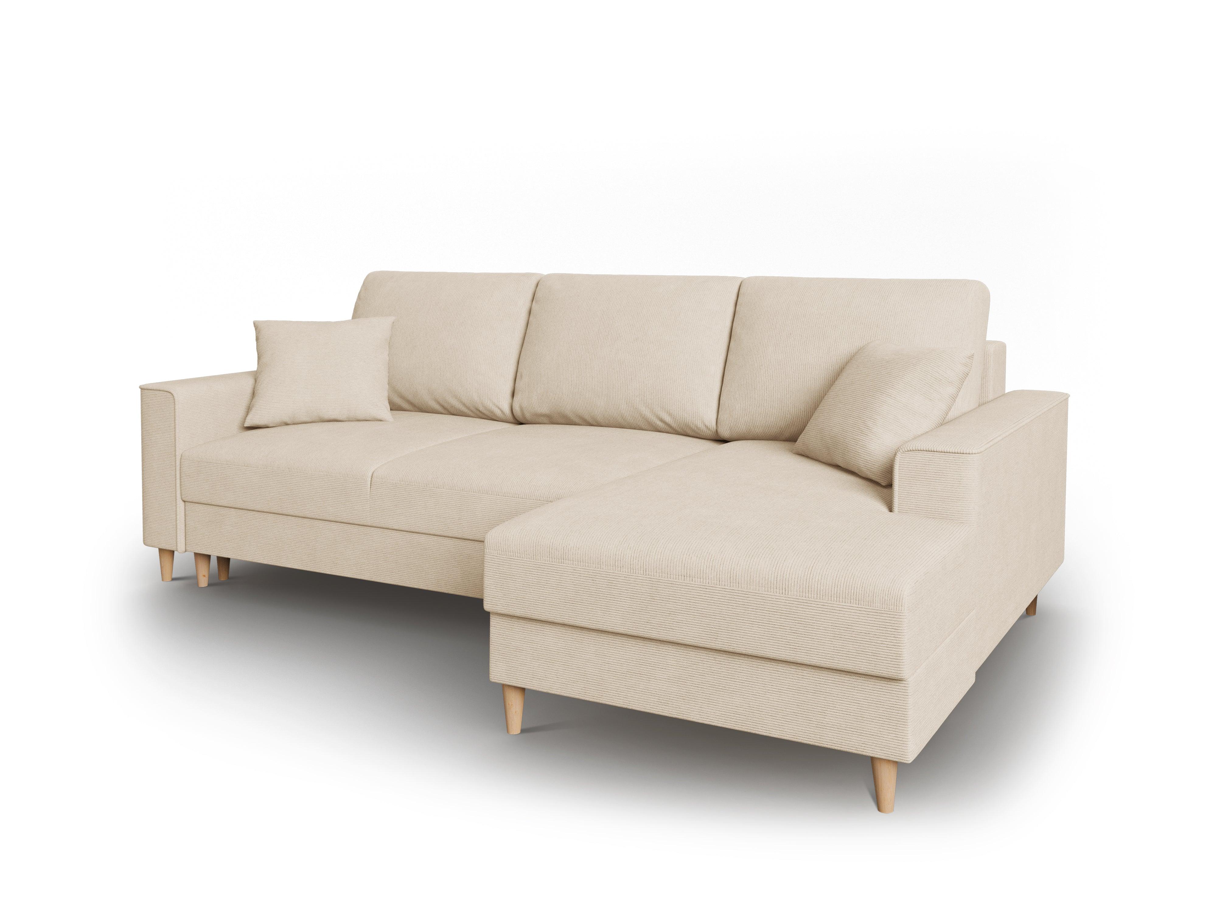 Narożnik prawostronny sztruksowy z funkcją spania CARTADERA beżowy Mazzini Sofas Eye on Design