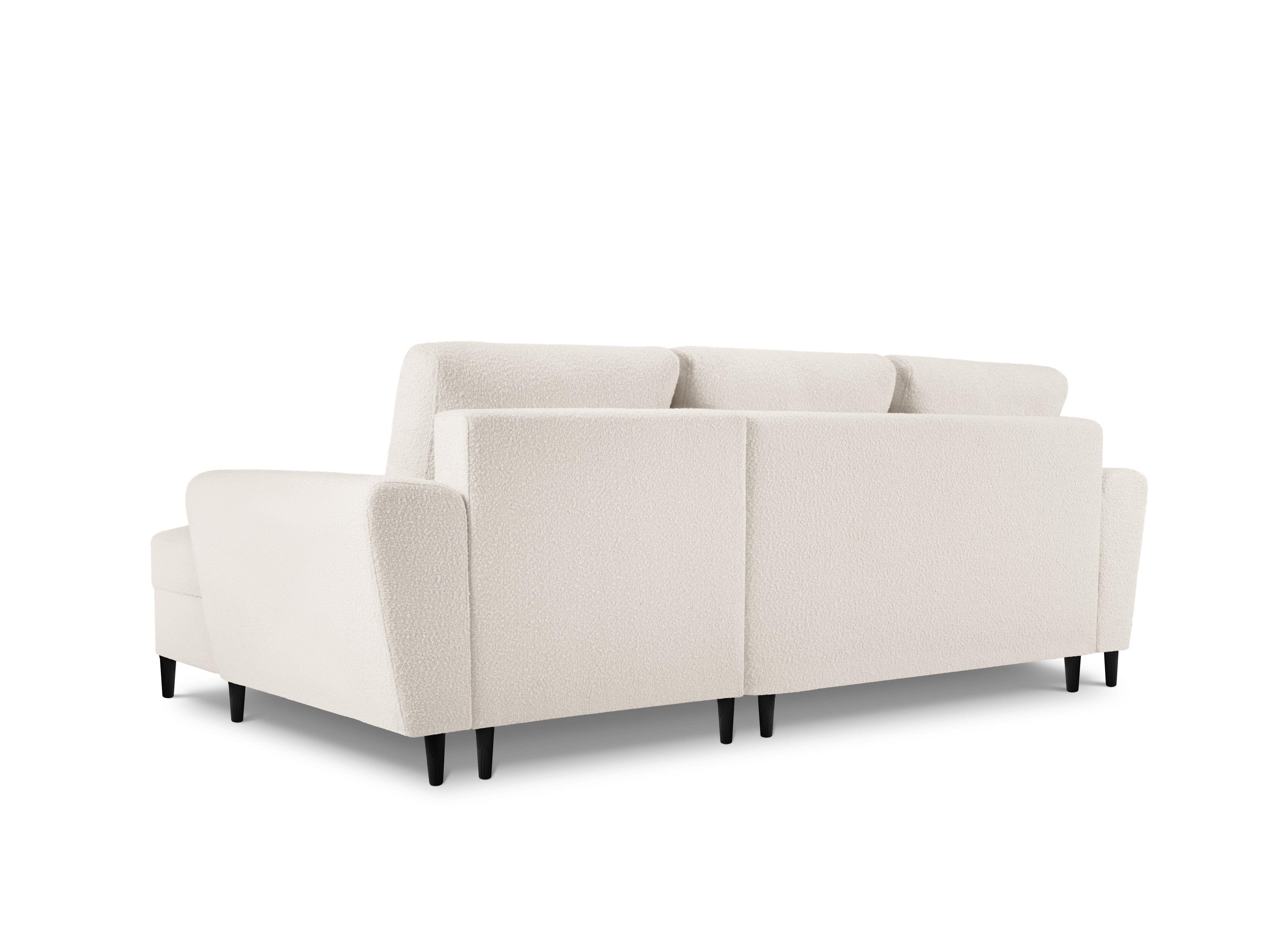 Narożnik prawostronny z funkcją spania KYOTO beżowy bouclé z czarną podstawą Cosmopolitan Design Eye on Design