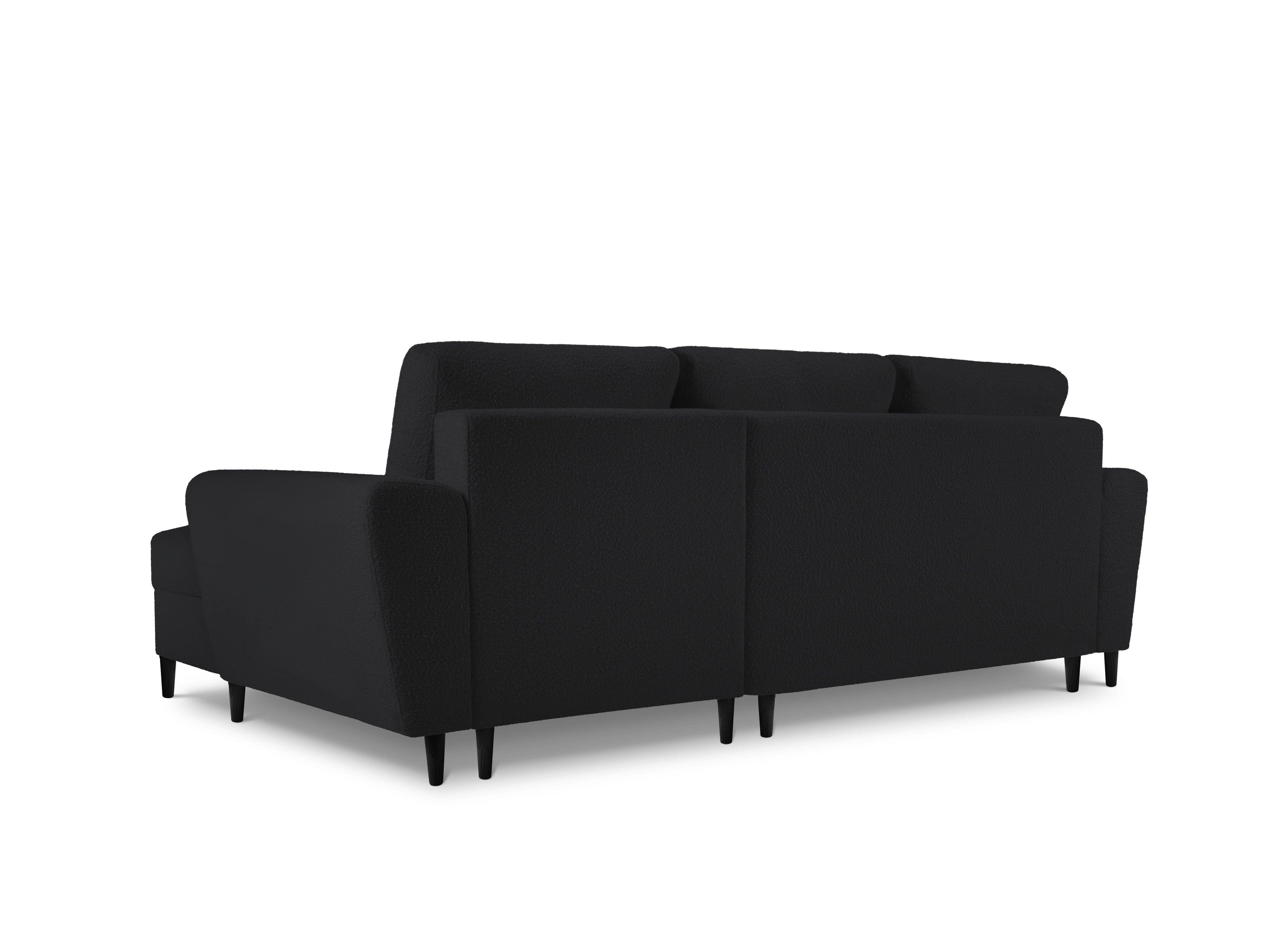 Narożnik prawostronny z funkcją spania KYOTO czarny bouclé z czarną podstawą Cosmopolitan Design Eye on Design