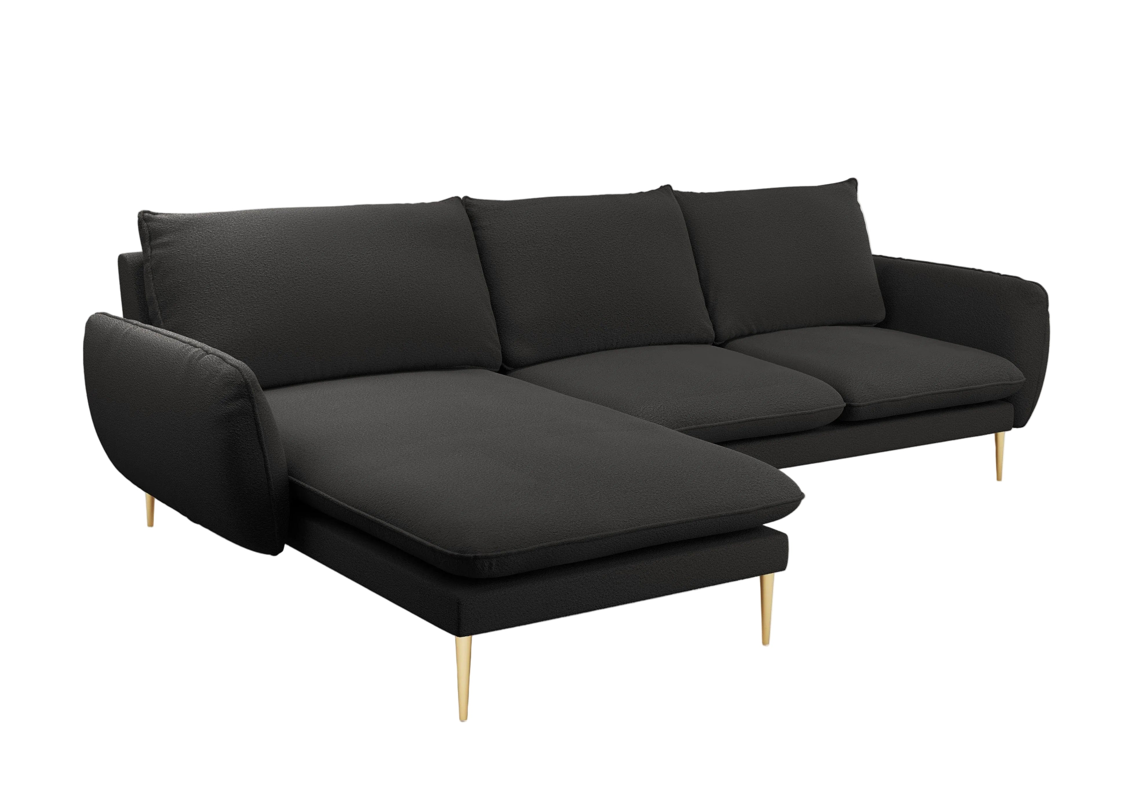 Narożnik w tkaninie boucle lewostronny VIENNA czarny ze złotą podstawą Cosmopolitan Design Eye on Design