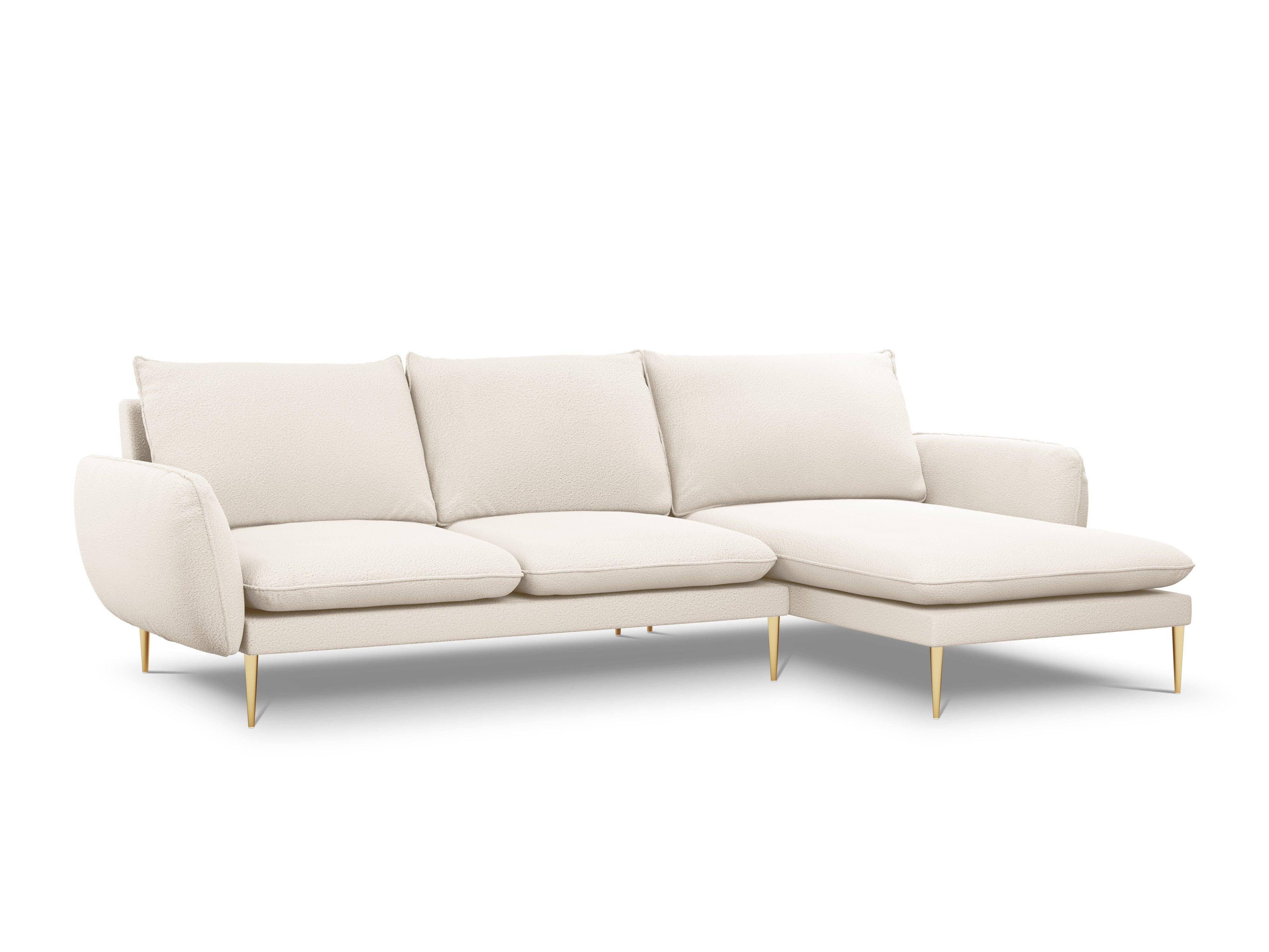 Narożnik w tkaninie boucle prawostronny VIENNA beżowy ze złotą podstawą Cosmopolitan Design Eye on Design