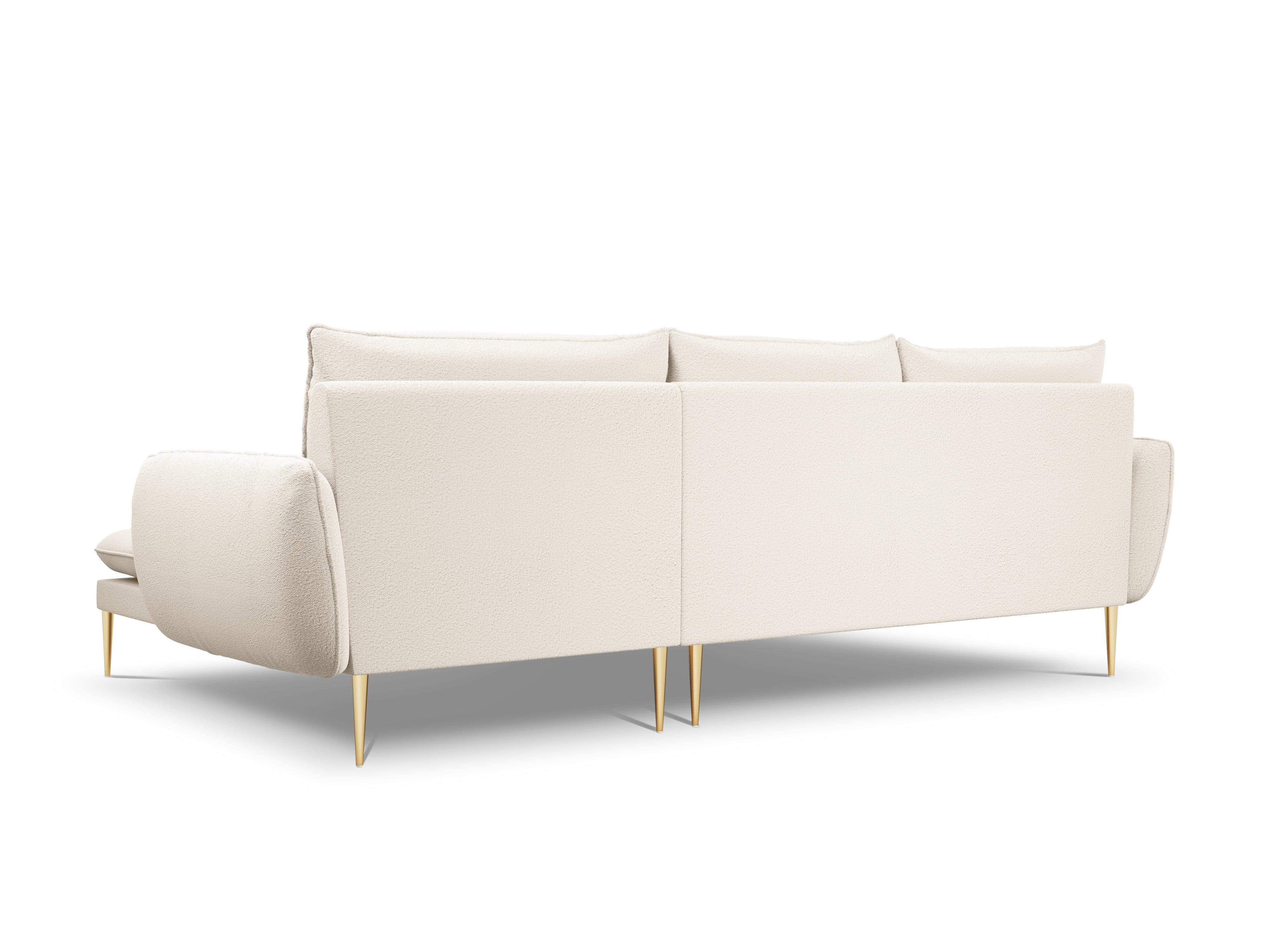 Narożnik w tkaninie boucle prawostronny VIENNA beżowy ze złotą podstawą Cosmopolitan Design Eye on Design