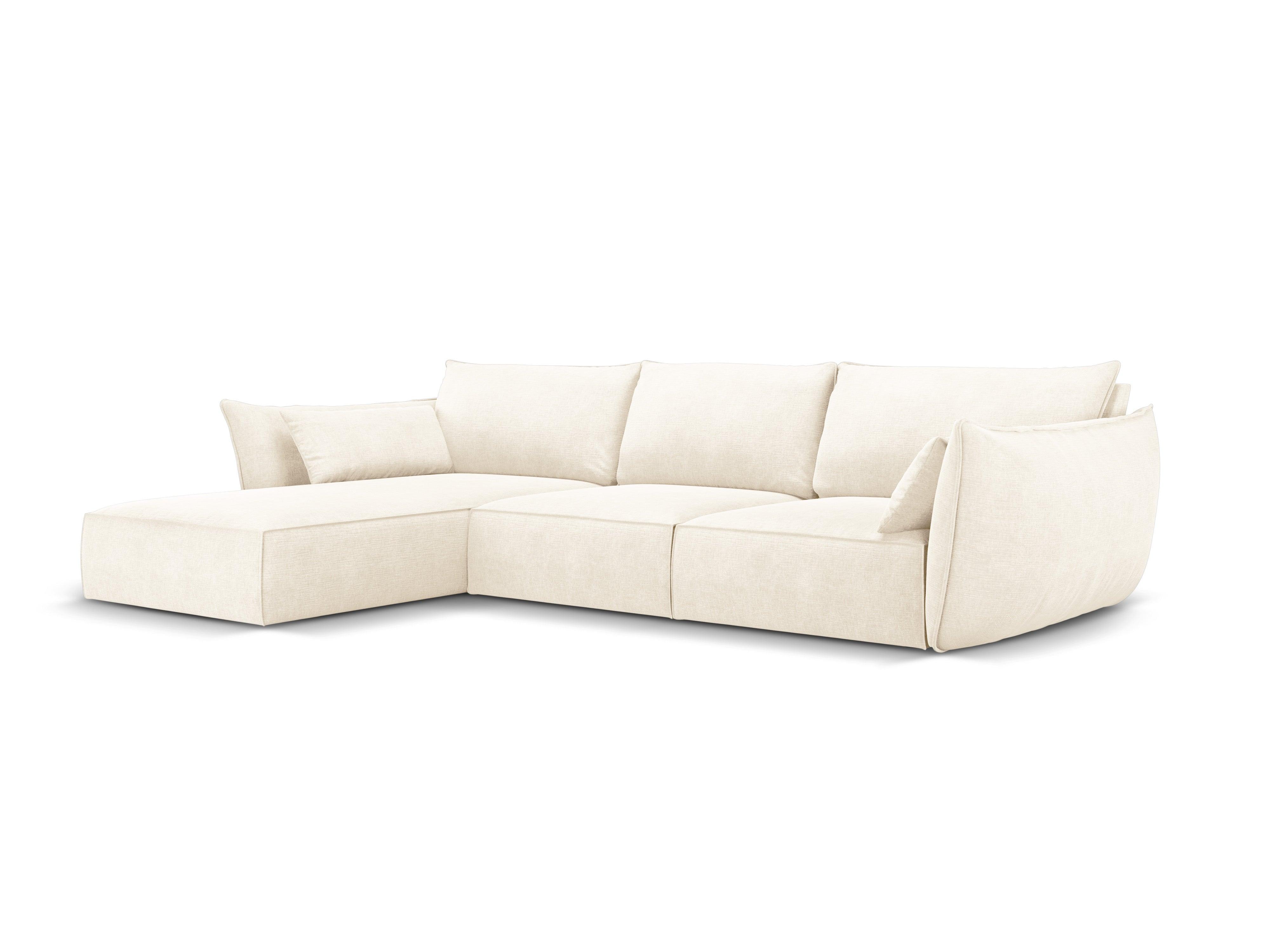 Narożnik w tkaninie szenilowej lewostronny 4-osobowy VANDA jasnobeżowy Mazzini Sofas Eye on Design