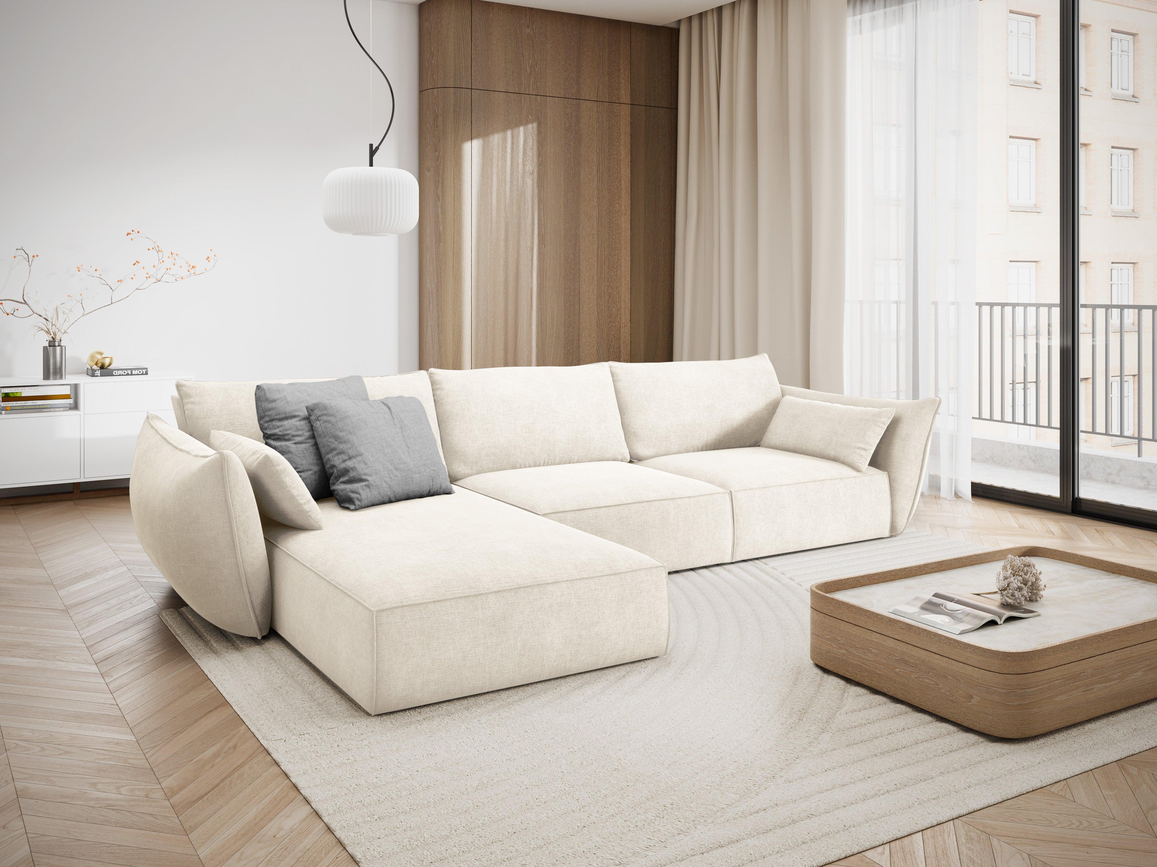 Narożnik w tkaninie szenilowej lewostronny 4-osobowy VANDA jasnobeżowy Mazzini Sofas Eye on Design