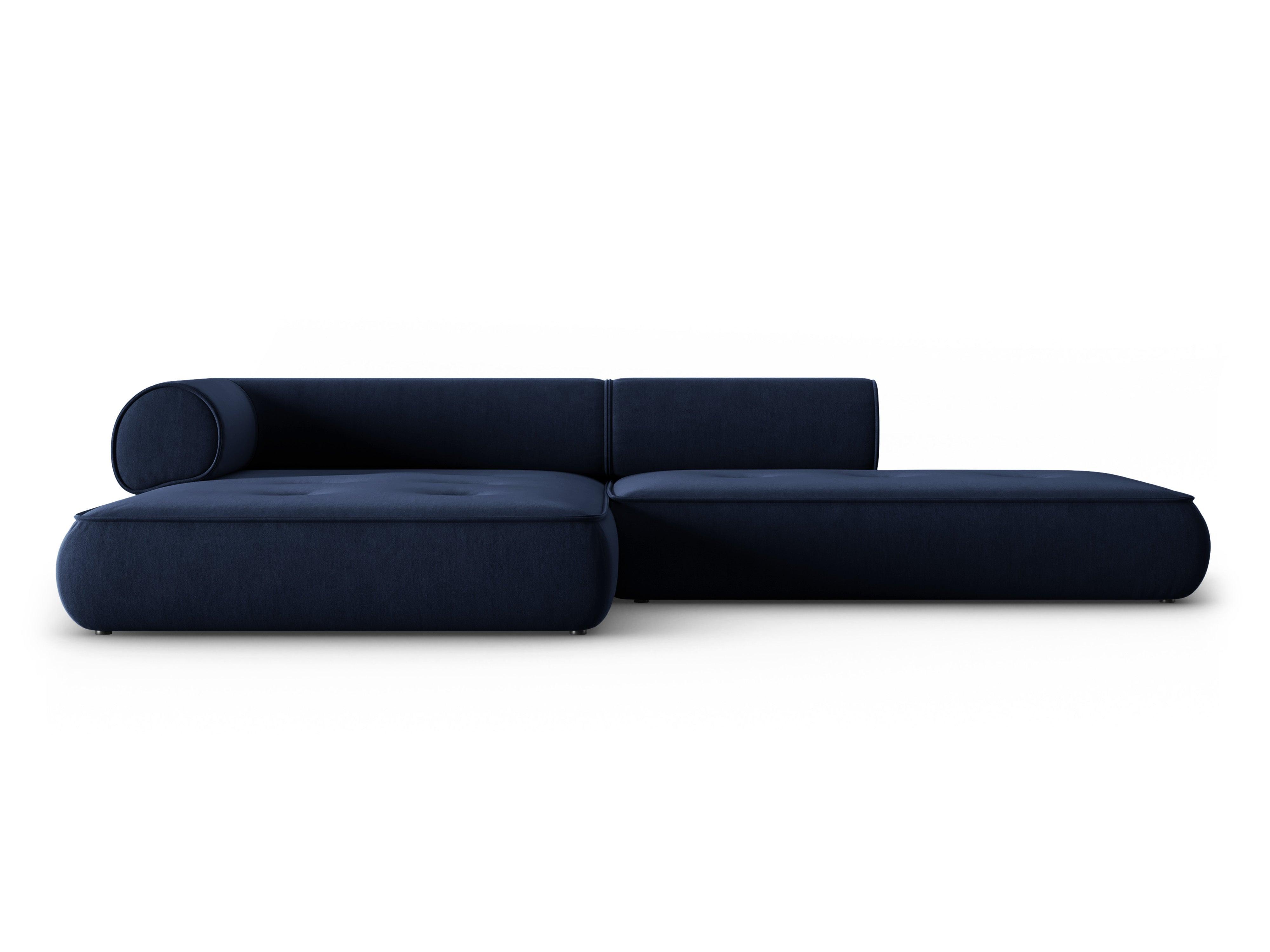 Narożnik w tkaninie szenilowej lewostronny otwarty LILY ciemnoniebieski Maison Heritage Eye on Design