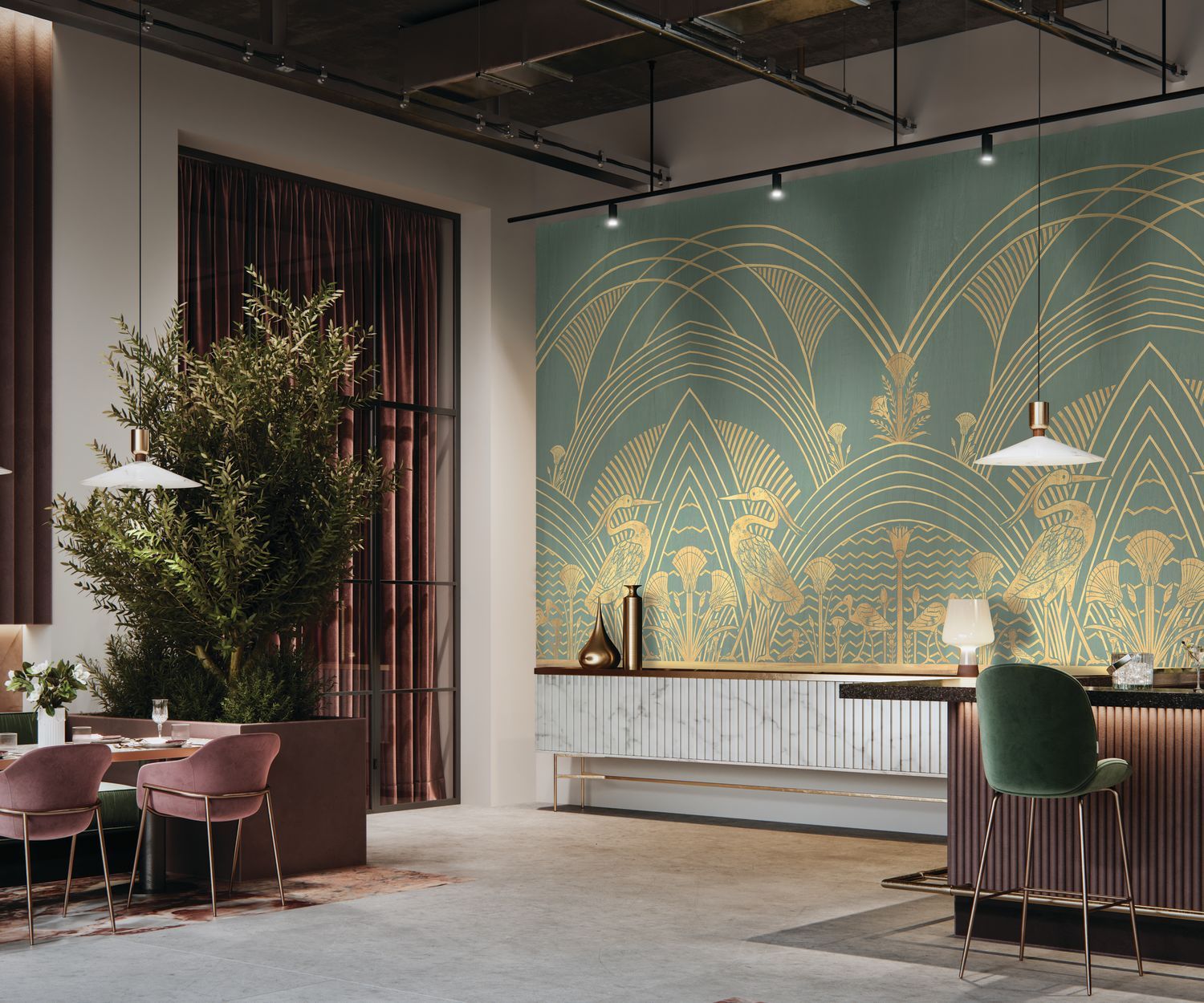 Wandbild ELEPHANTINE grün mit Gold